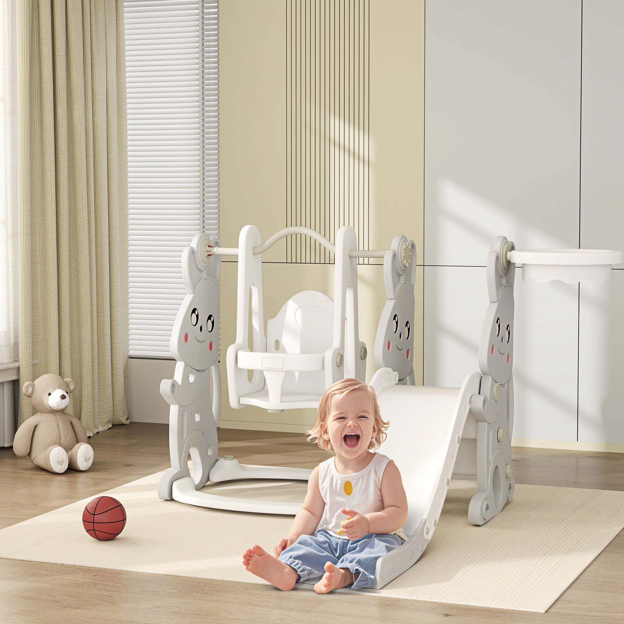 Parque Infantil 4 em 1 Cinzento 147,5x160x107 cm