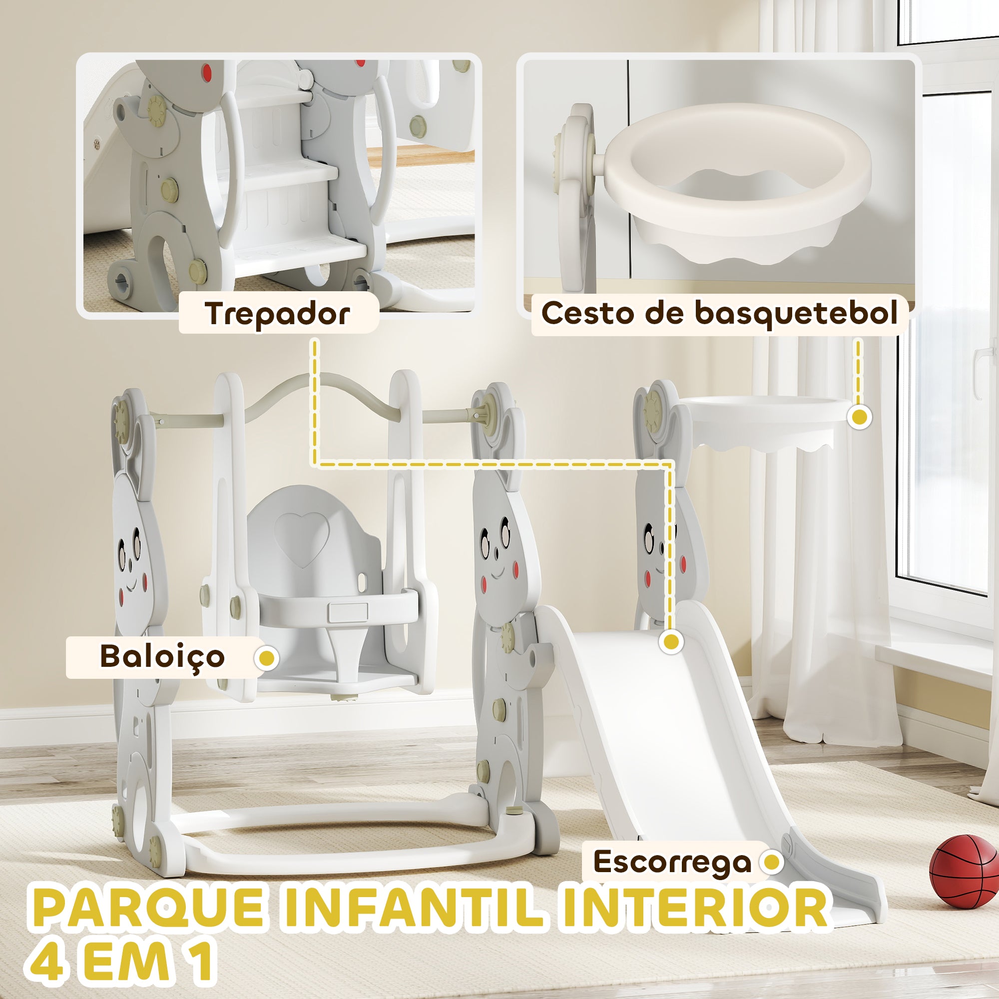 Parque Infantil 4 em 1 Cinzento 147,5x160x107 cm