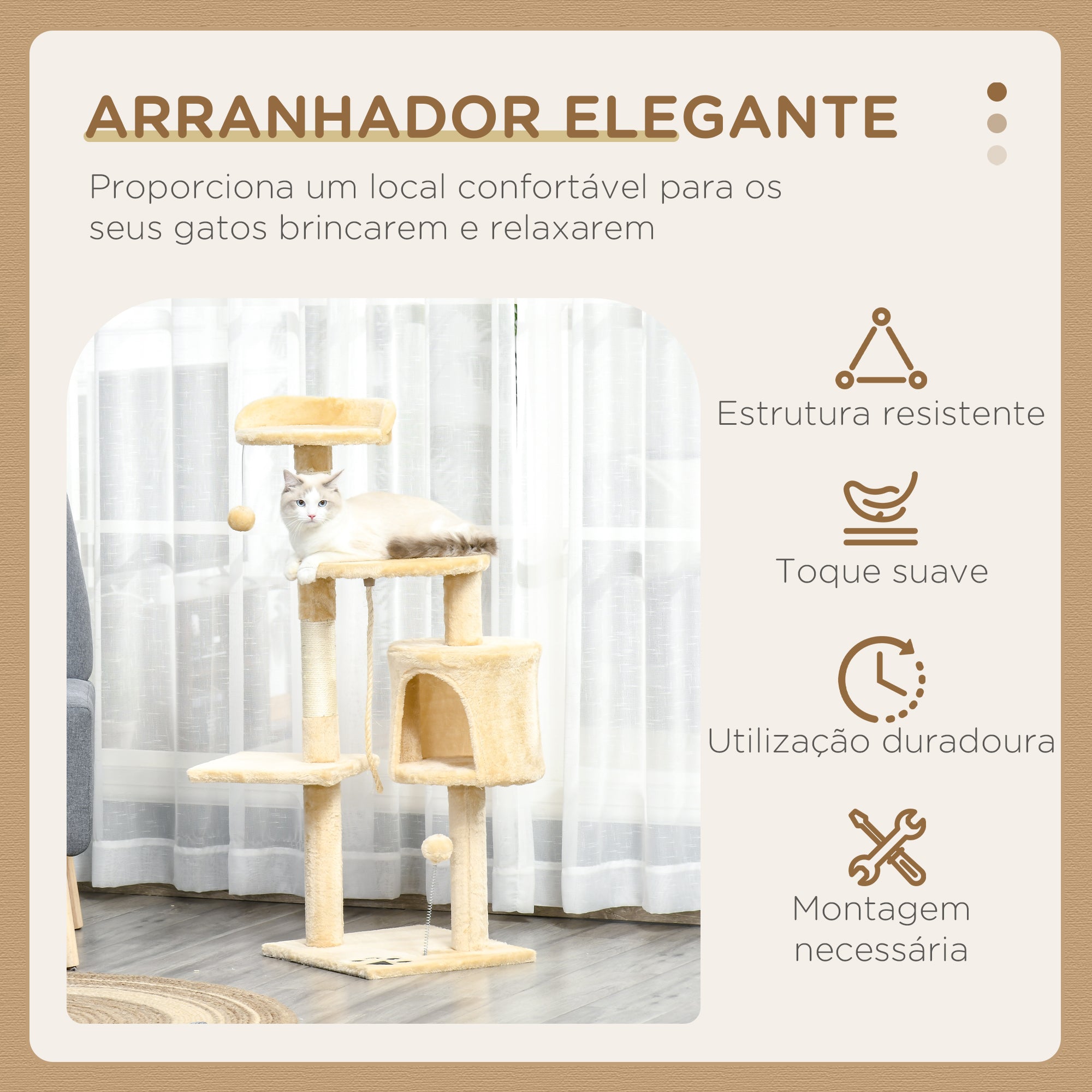 Arranhador para Gatos Grande Bege 40x40x114 cm