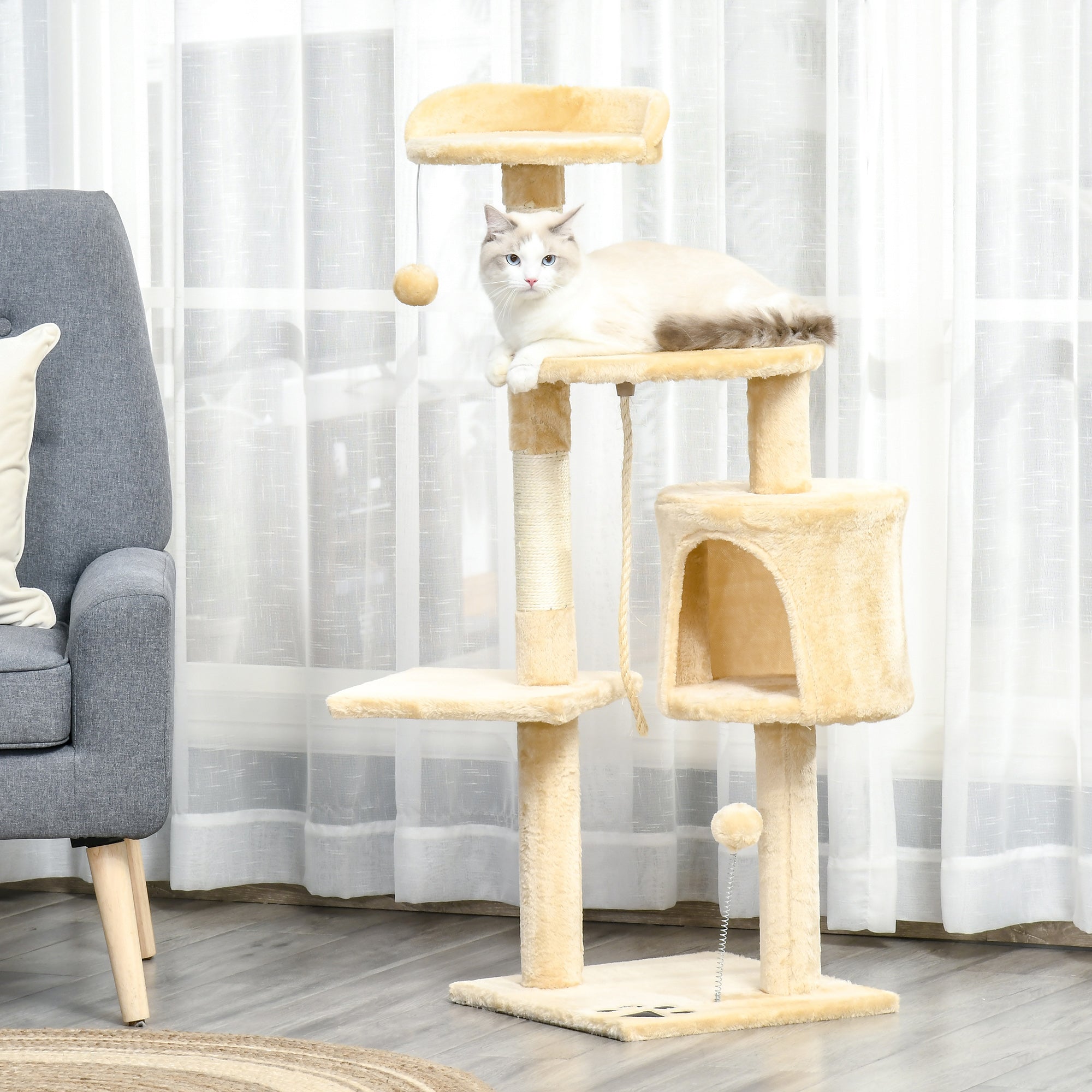 Arranhador para Gatos Grande Bege 40x40x114 cm