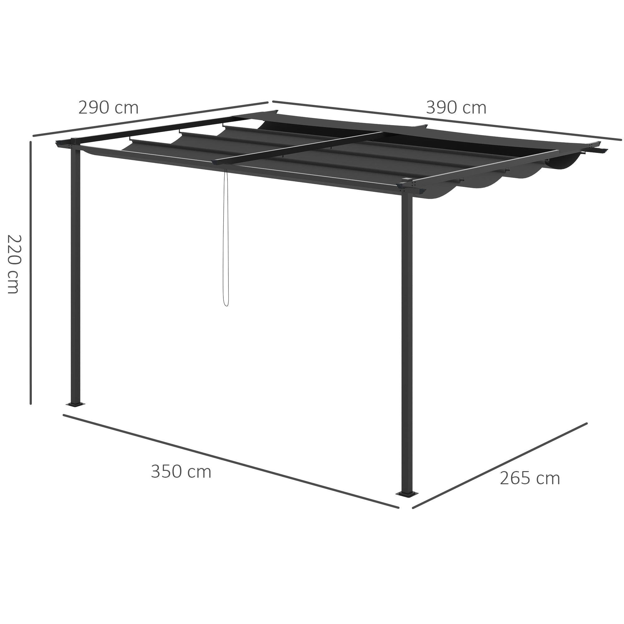 Pérgola de Jardim 3,9x2,9 m com Teto Retrátil em Cinza Escuro