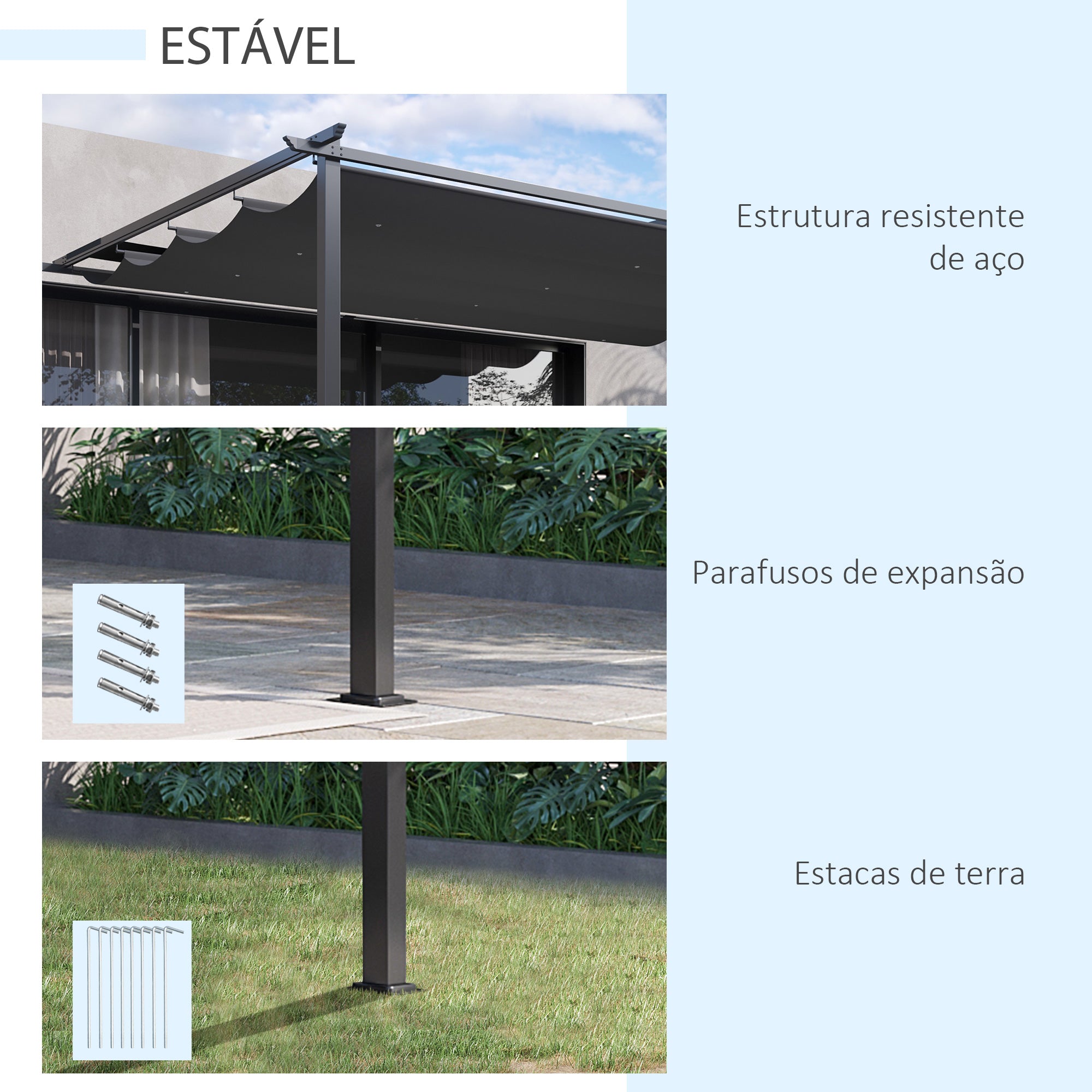 Pérgola de Jardim 3,9x2,9 m com Teto Retrátil em Cinza Escuro