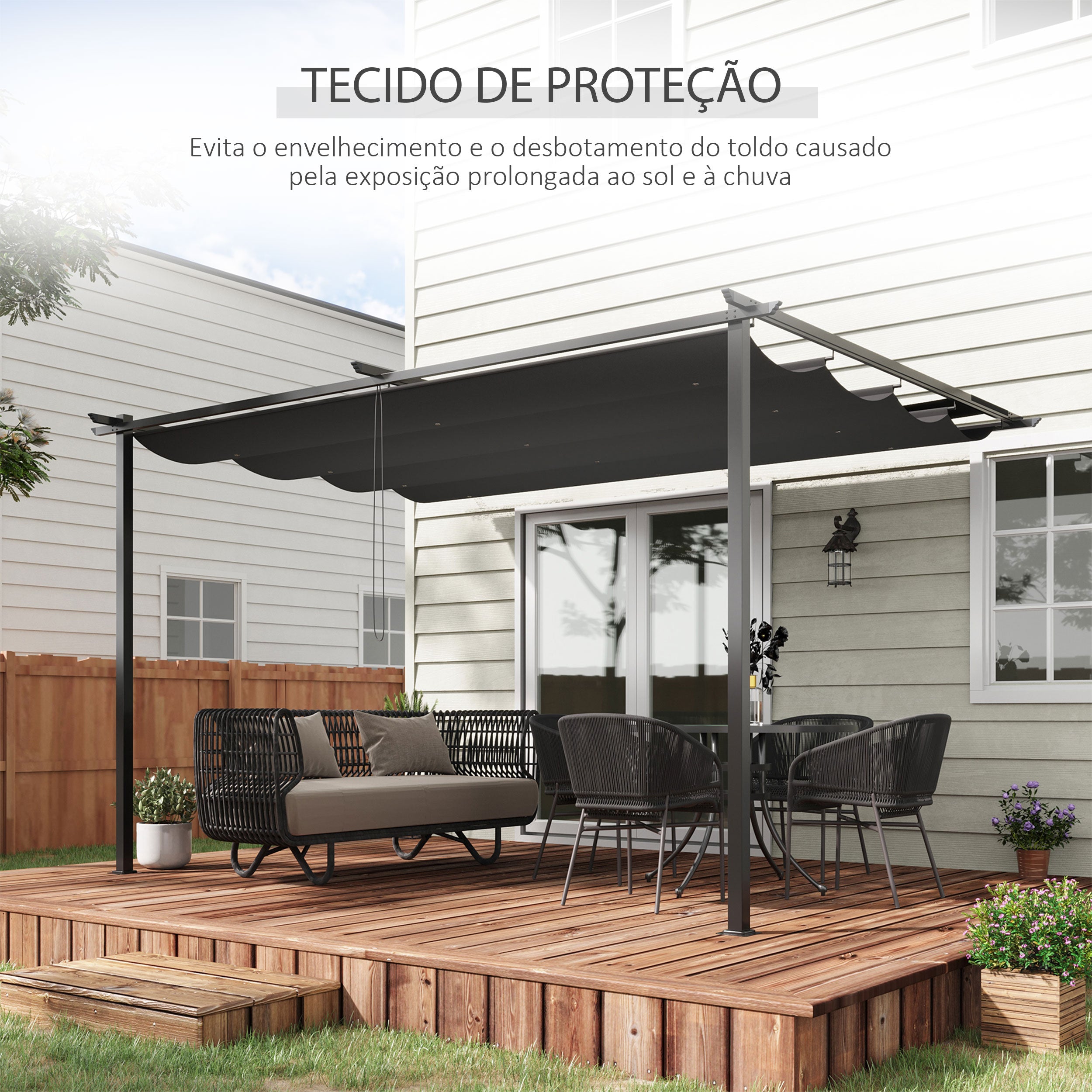 Pérgola de Jardim 3,9x2,9 m com Teto Retrátil em Cinza Escuro