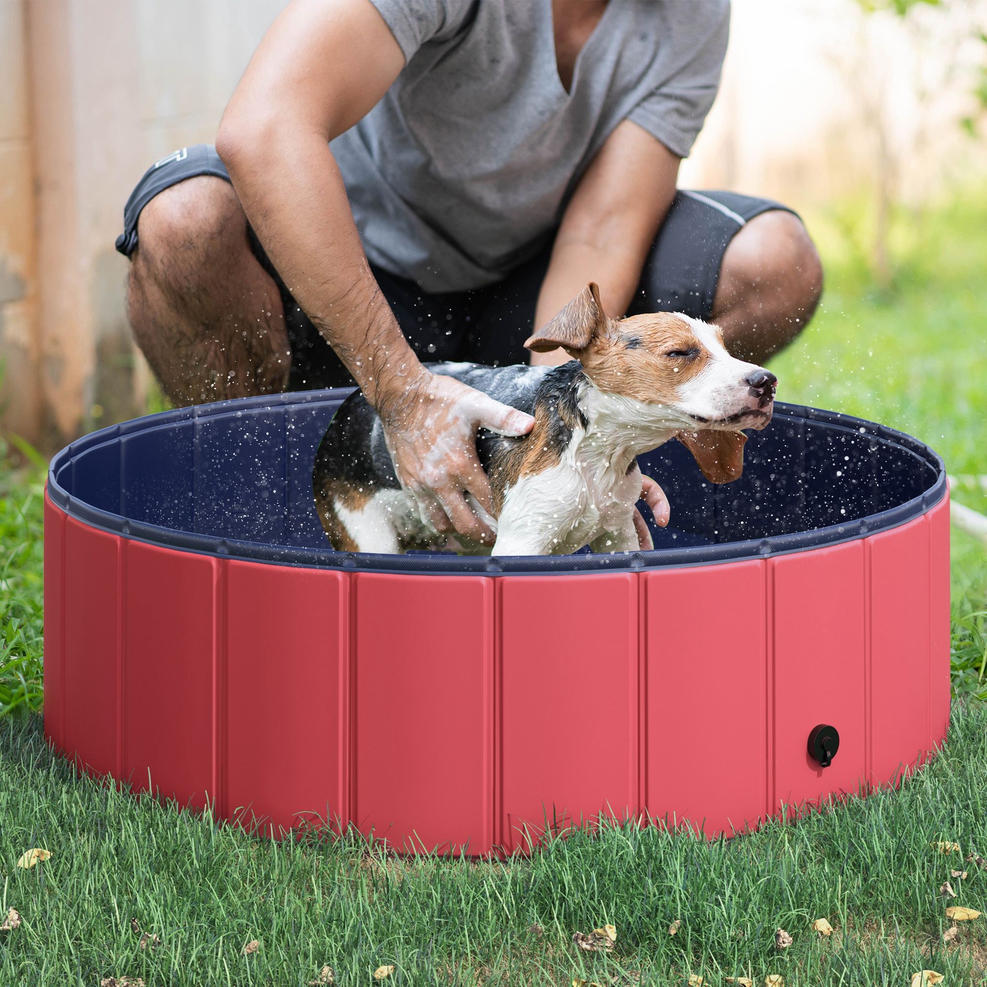 Piscina Dobrável para Cães e Gatos Ø100x30cm Vermelha