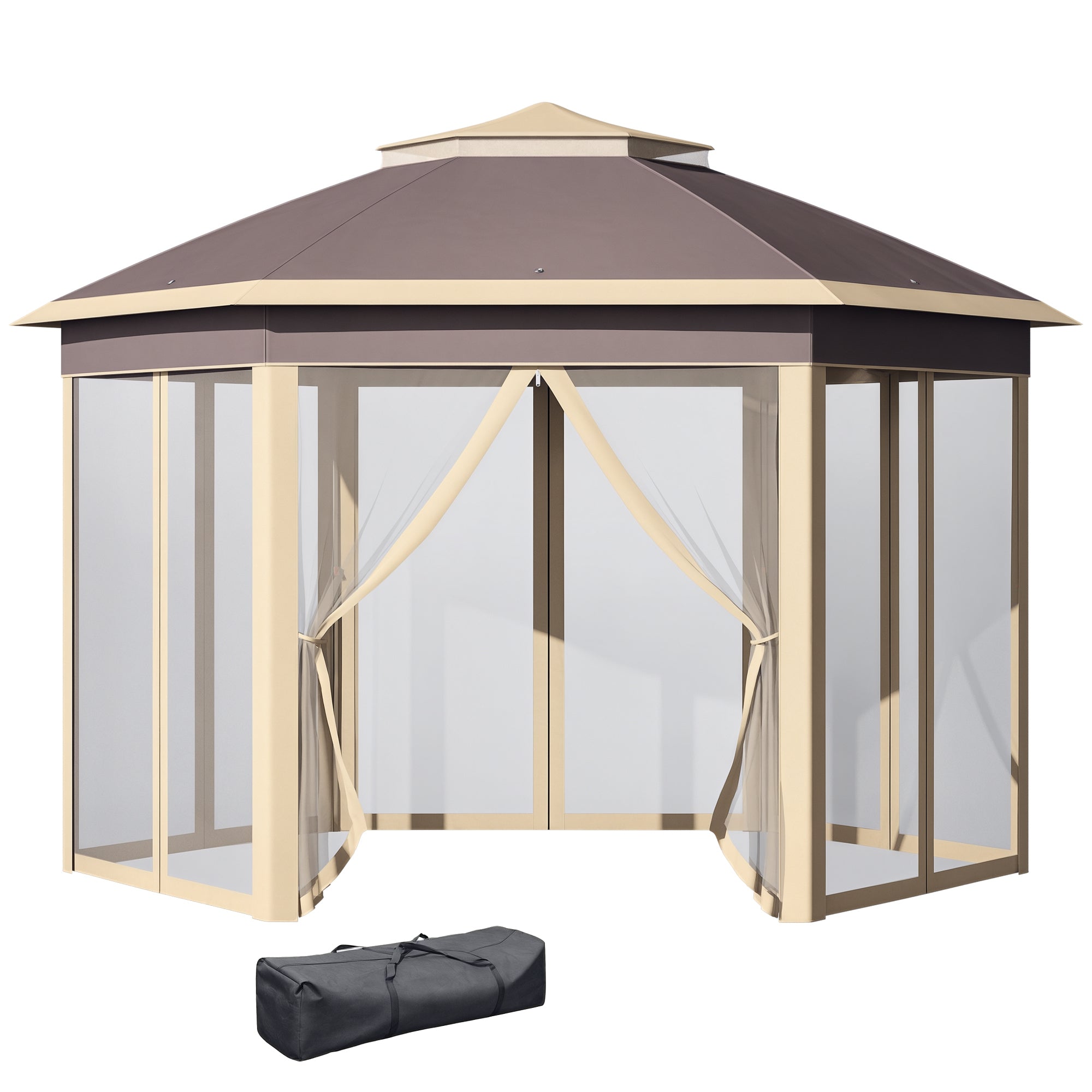 Tenda Dobrável Hexagonal 405x340x285 cm Marrom e Bege