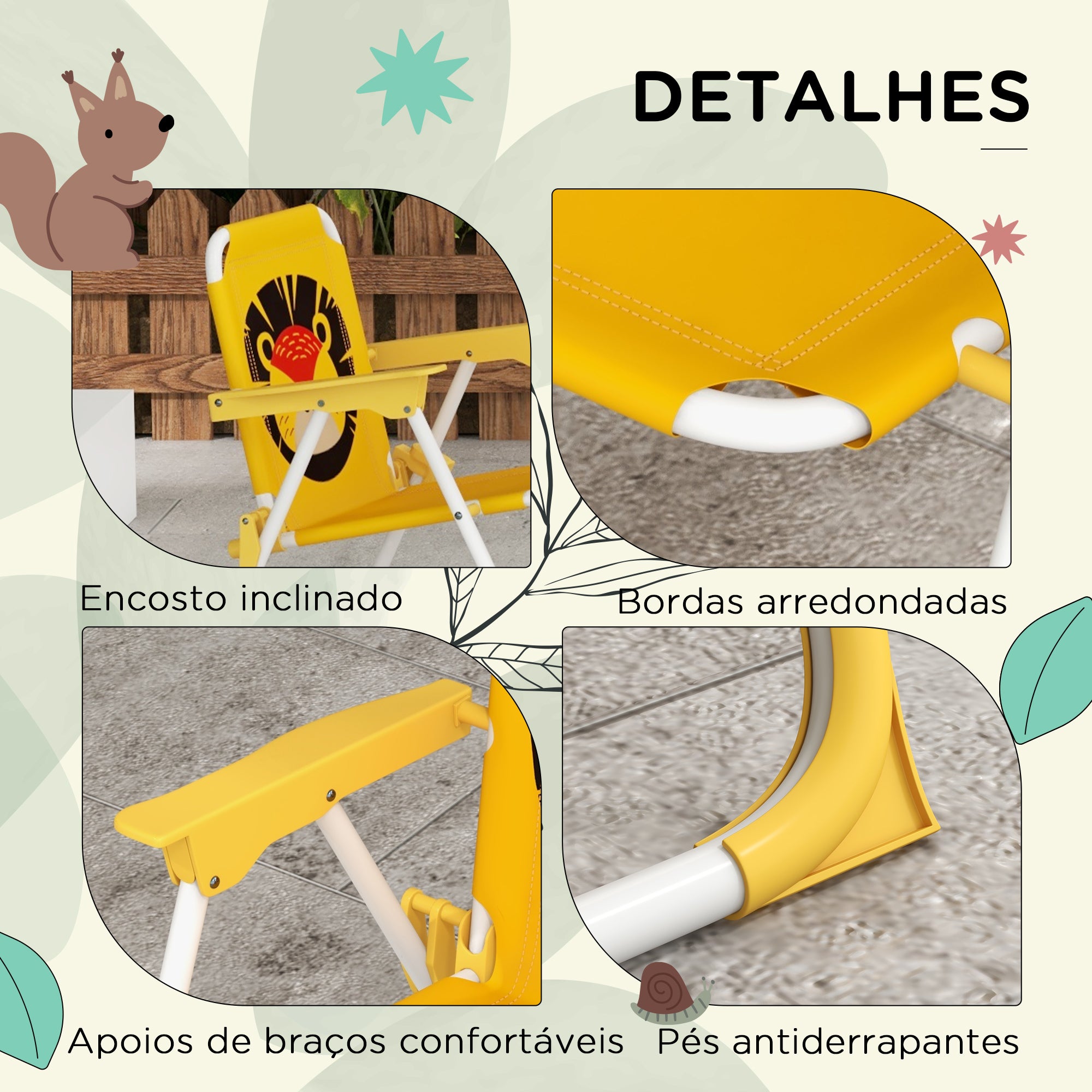 Conjunto Infantil de Mesa e Cadeiras de Exterior Amarelo - 100x100x122 cm