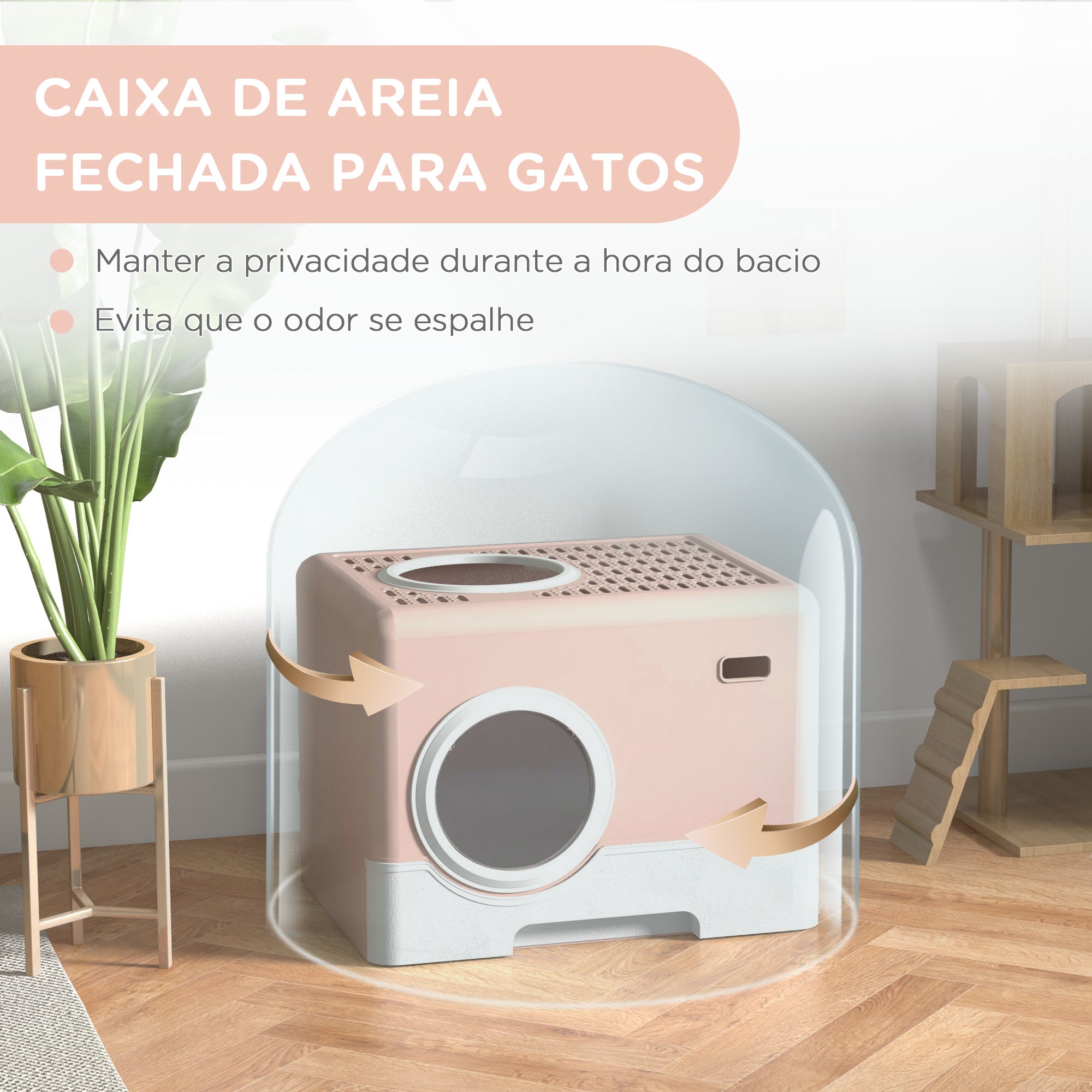 Caixa de Areia para Gatos Rosa 52x41x38,5 cm