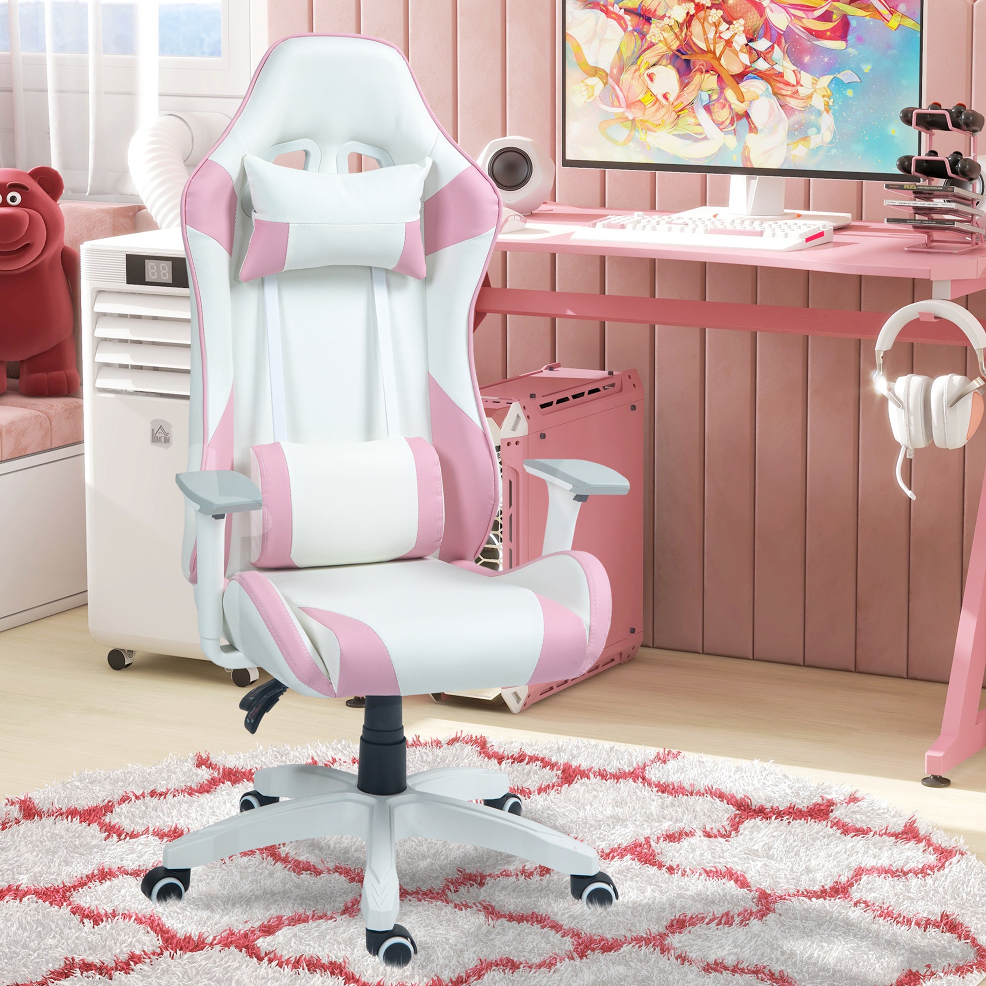 Cadeira Gamer Reclinável Rosa 67x60x120-128 cm