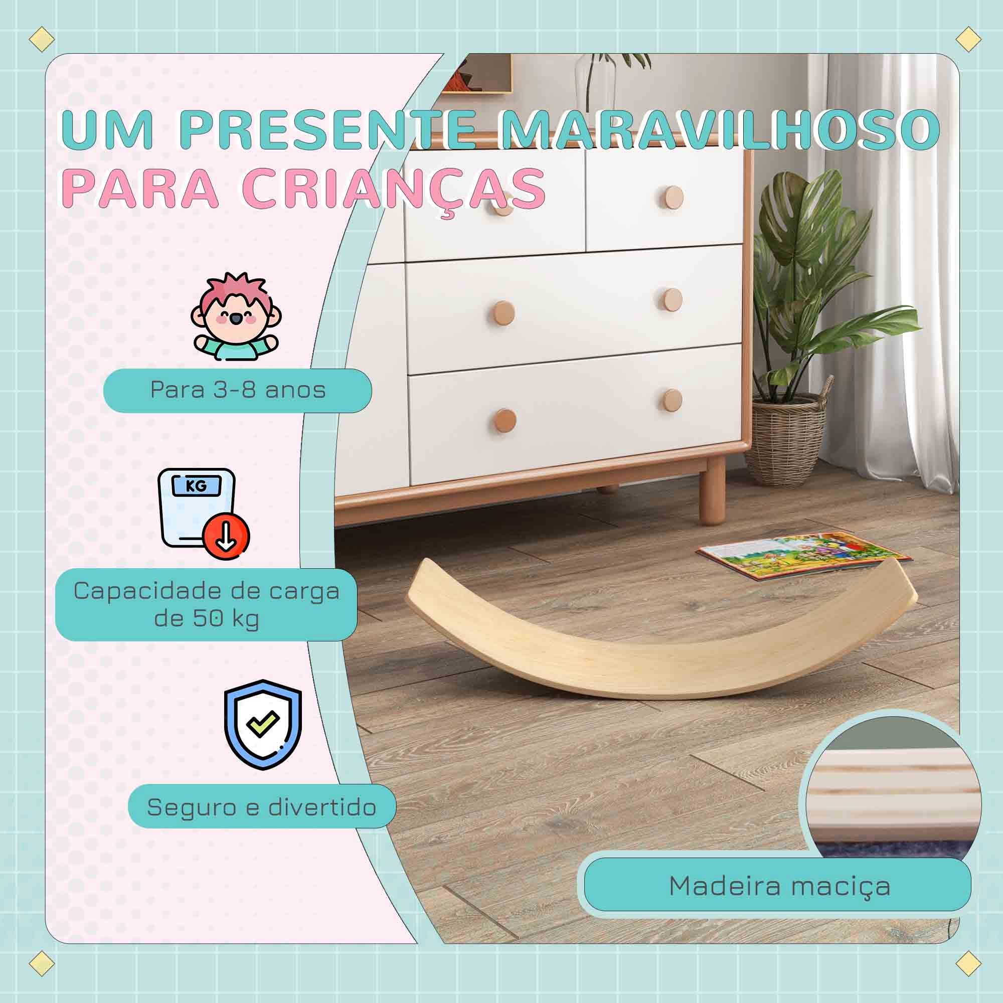 Tábua de Equilíbrio para Crianças 90x29x19 cm - Cor de Madeira Natural
