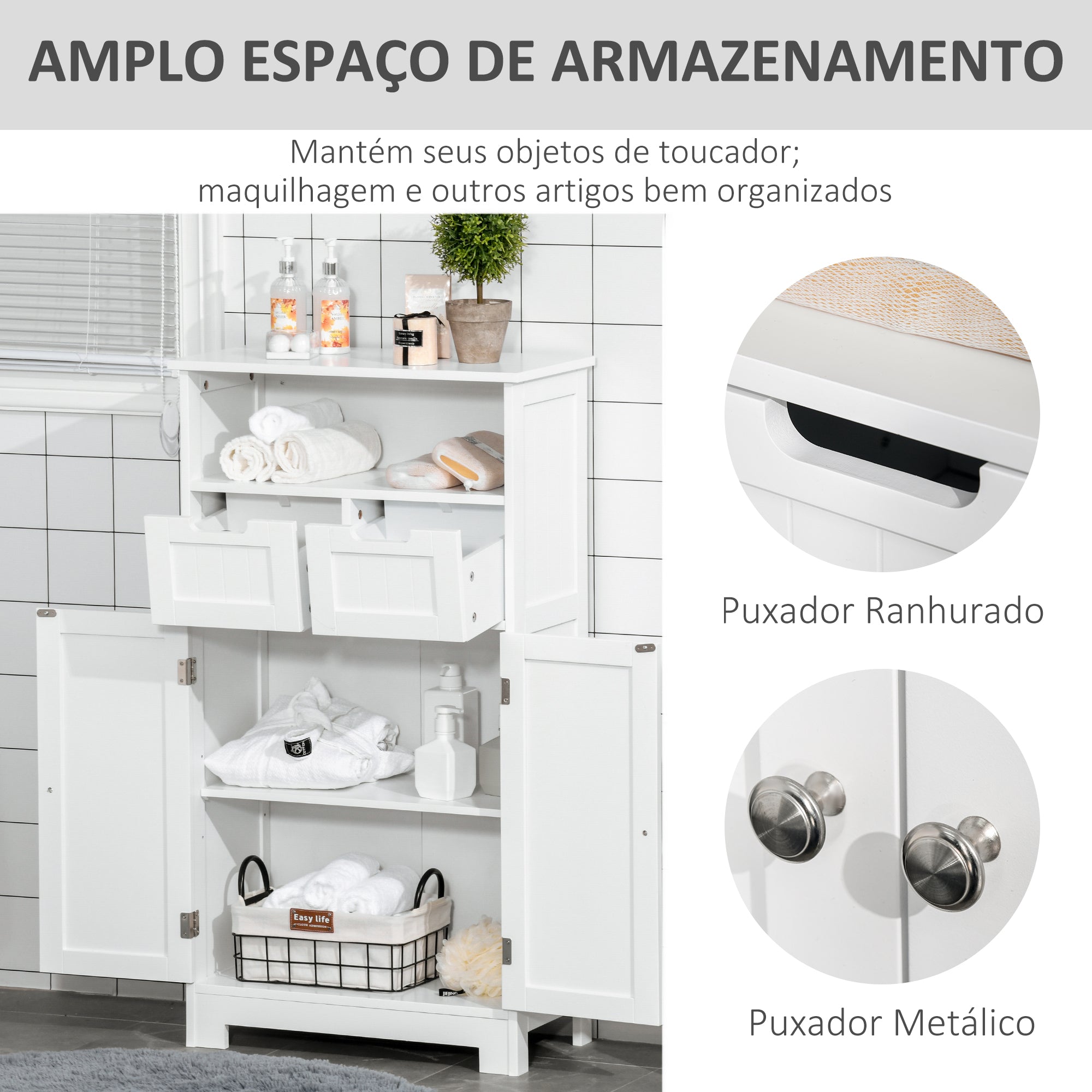 Armário de Casa de Banho Multifuncional Branco 60x30x108.8 cm