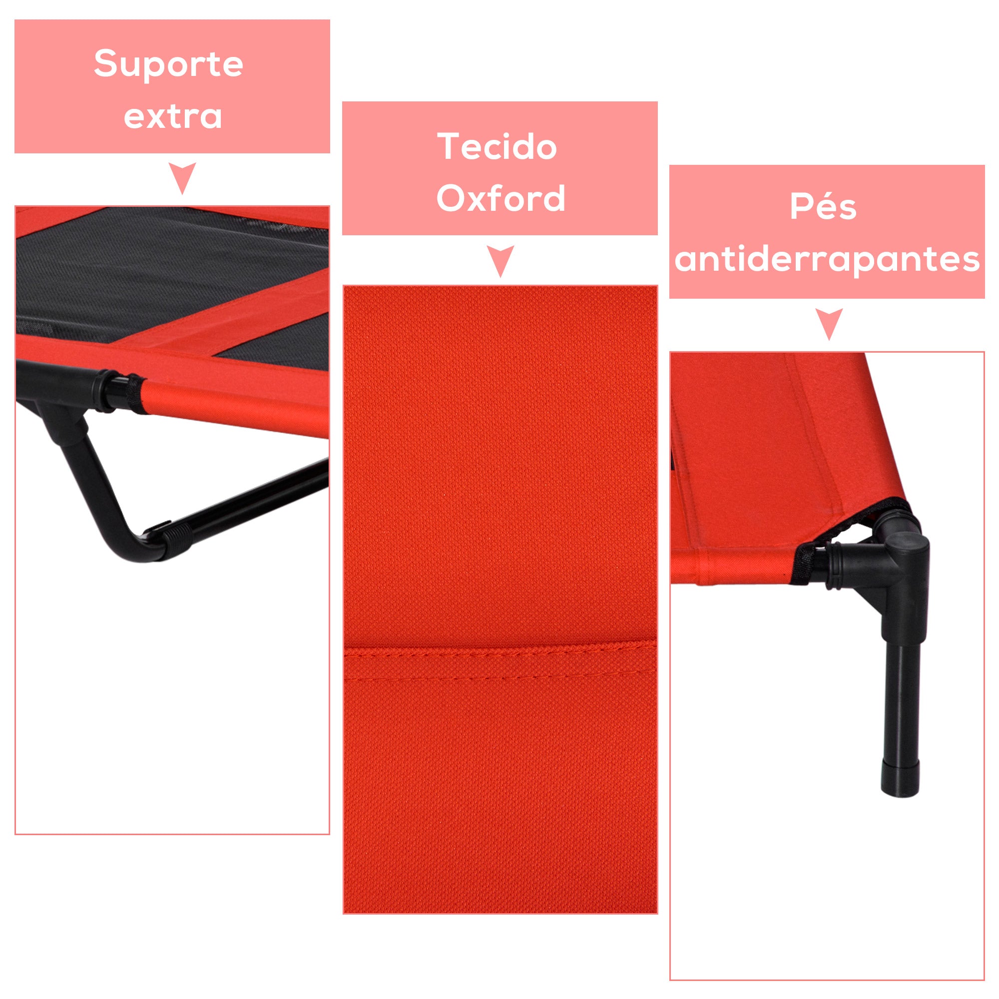Cama Elevada para Animais de Estimação – 91,5x76,2x18cm – Vermelho – Metal e Tecido Oxford