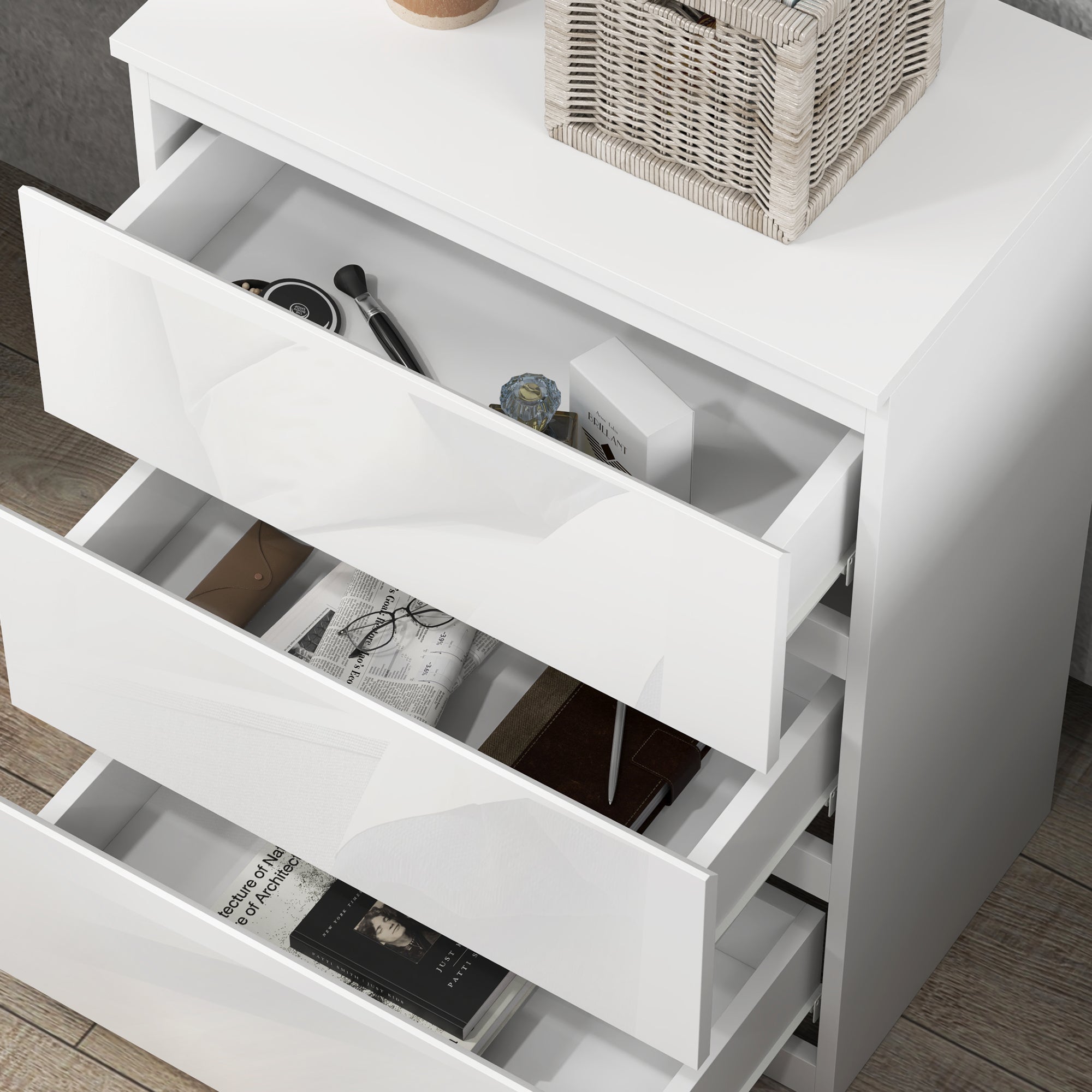 Cómoda de Madeira – 55x34x75 cm – Branco Brilhante