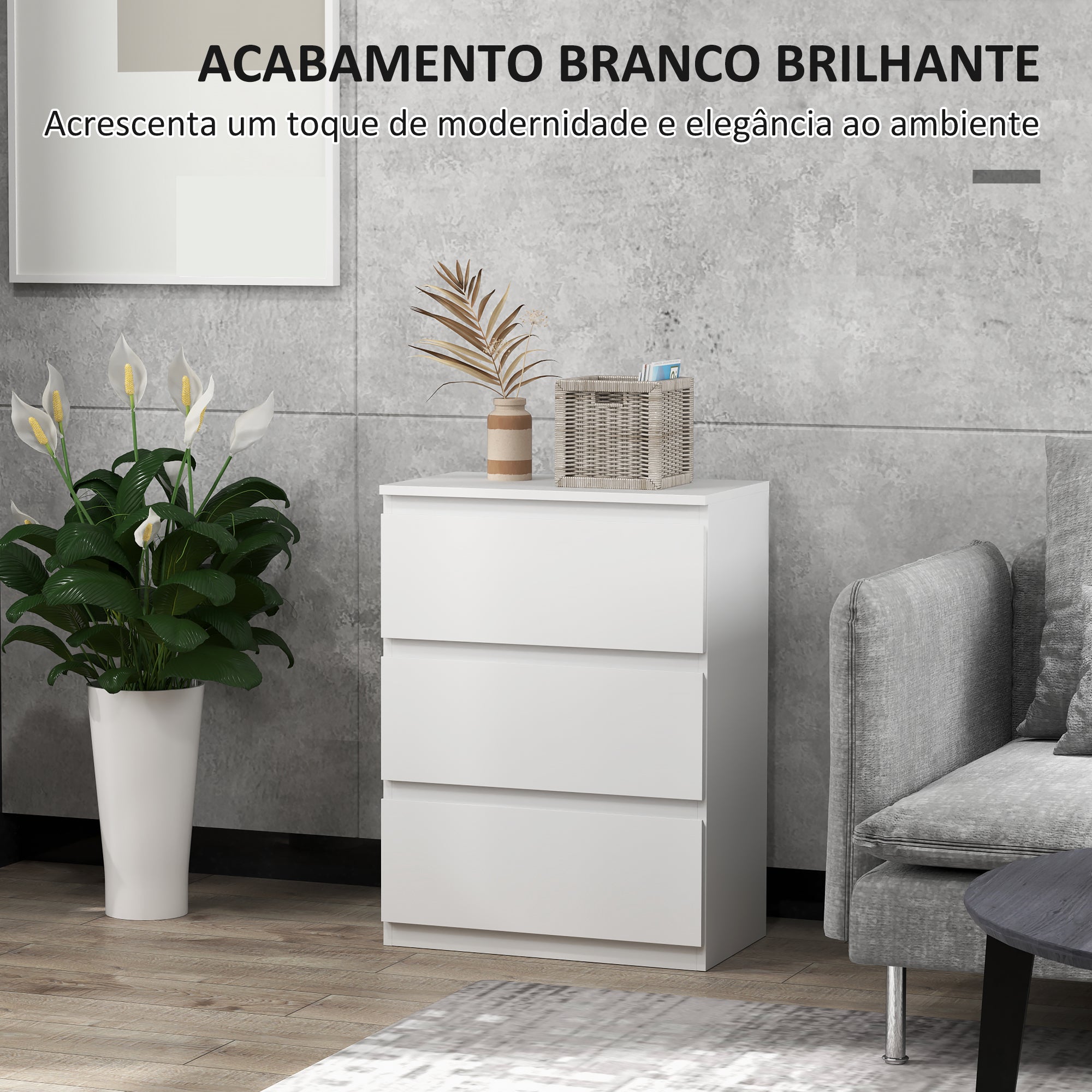 Cómoda de Madeira – 55x34x75 cm – Branco Brilhante