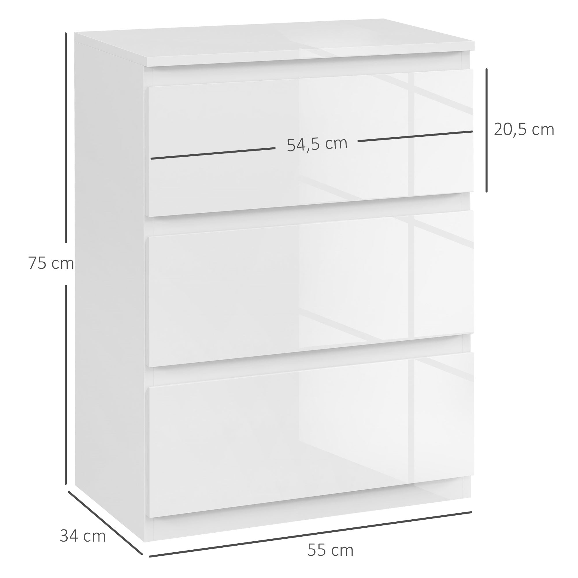 Cómoda de Madeira – 55x34x75 cm – Branco Brilhante