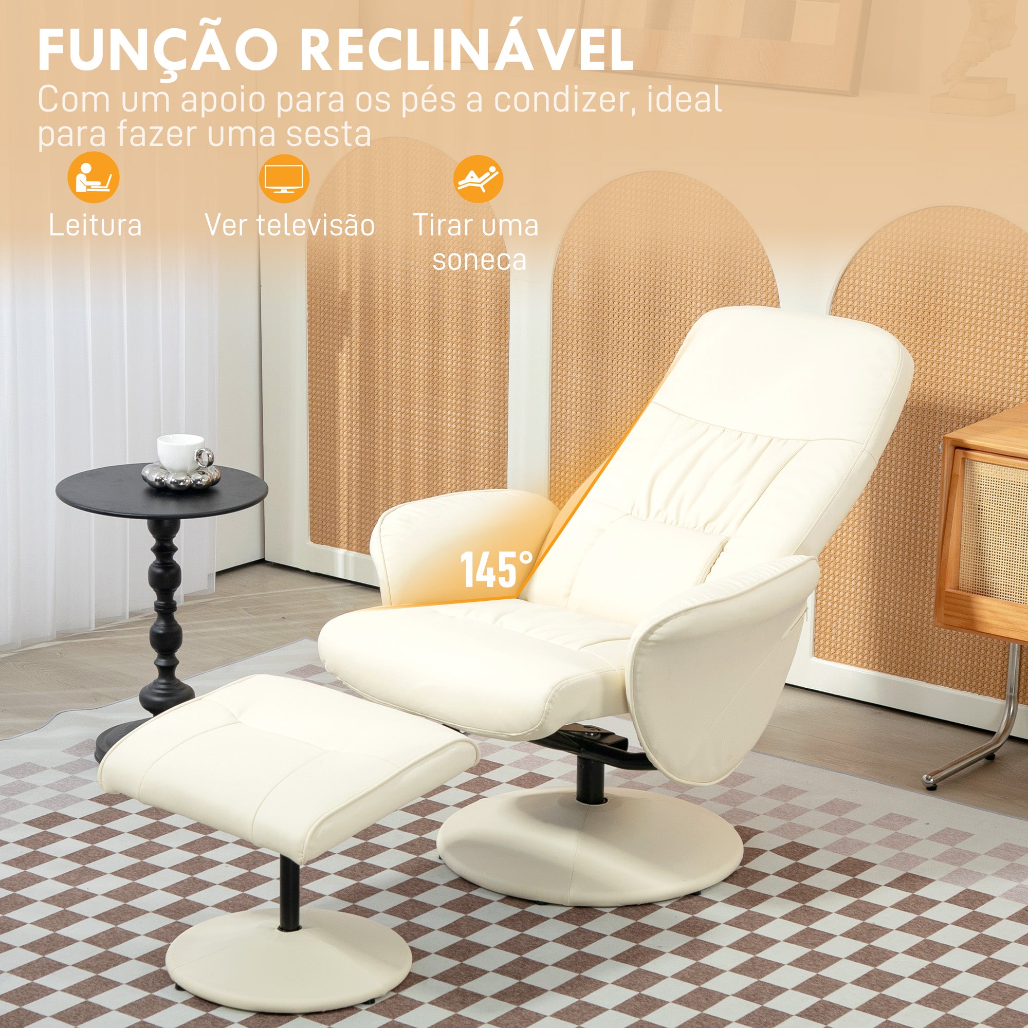 Poltrona Relax Reclinável 81x81x105 cm - Cor Creme