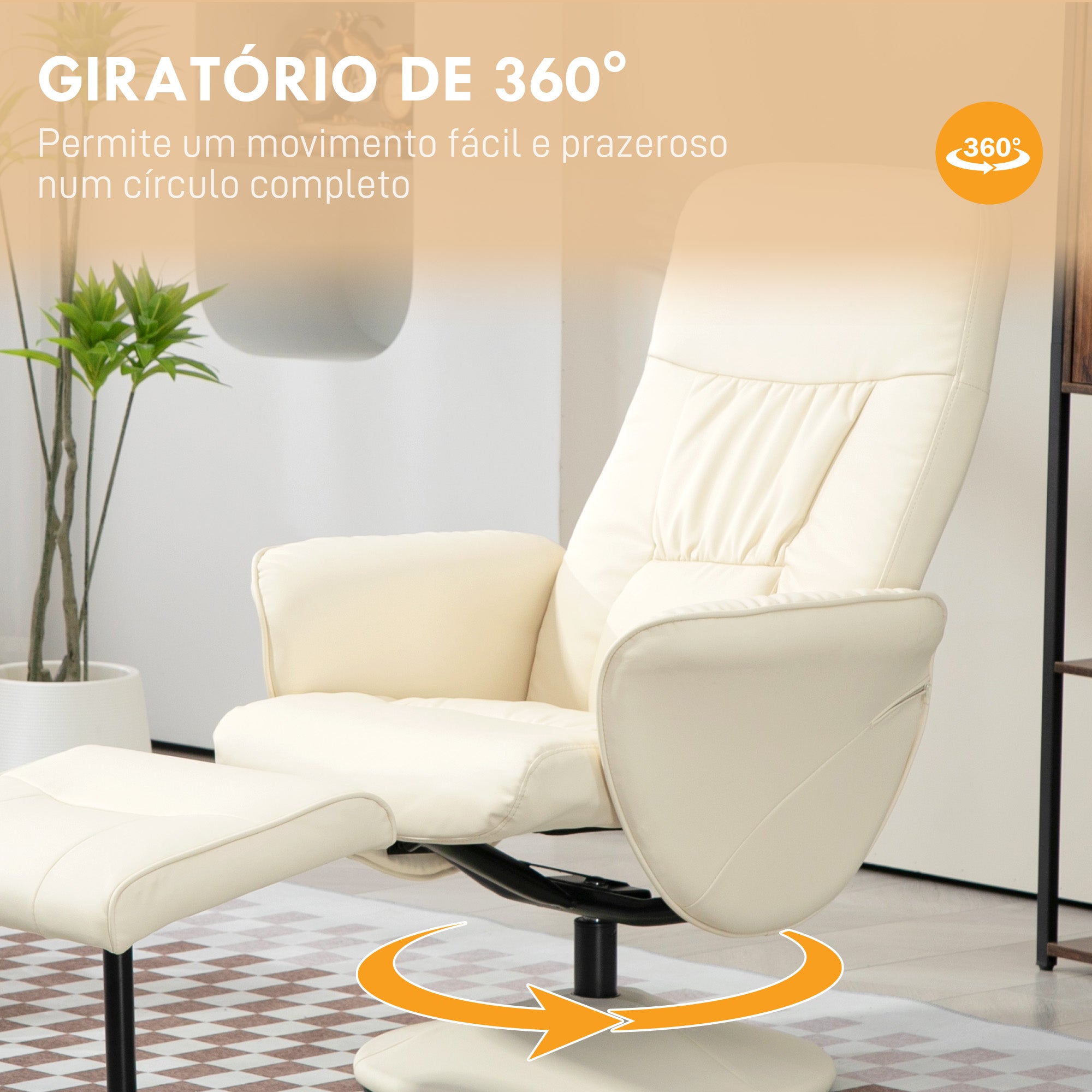 Poltrona Relax Reclinável 81x81x105 cm - Cor Creme