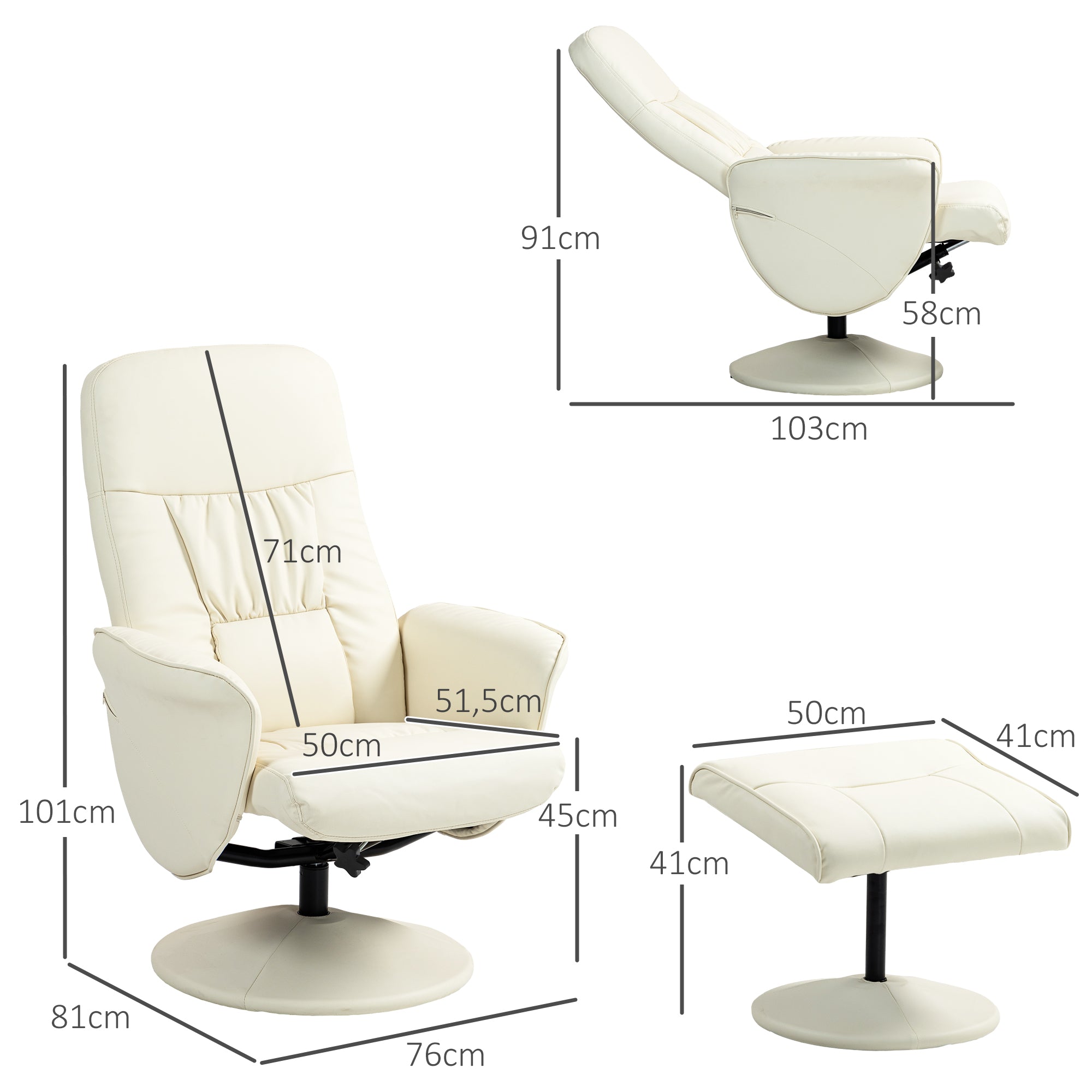 Poltrona Relax Reclinável 81x81x105 cm - Cor Creme