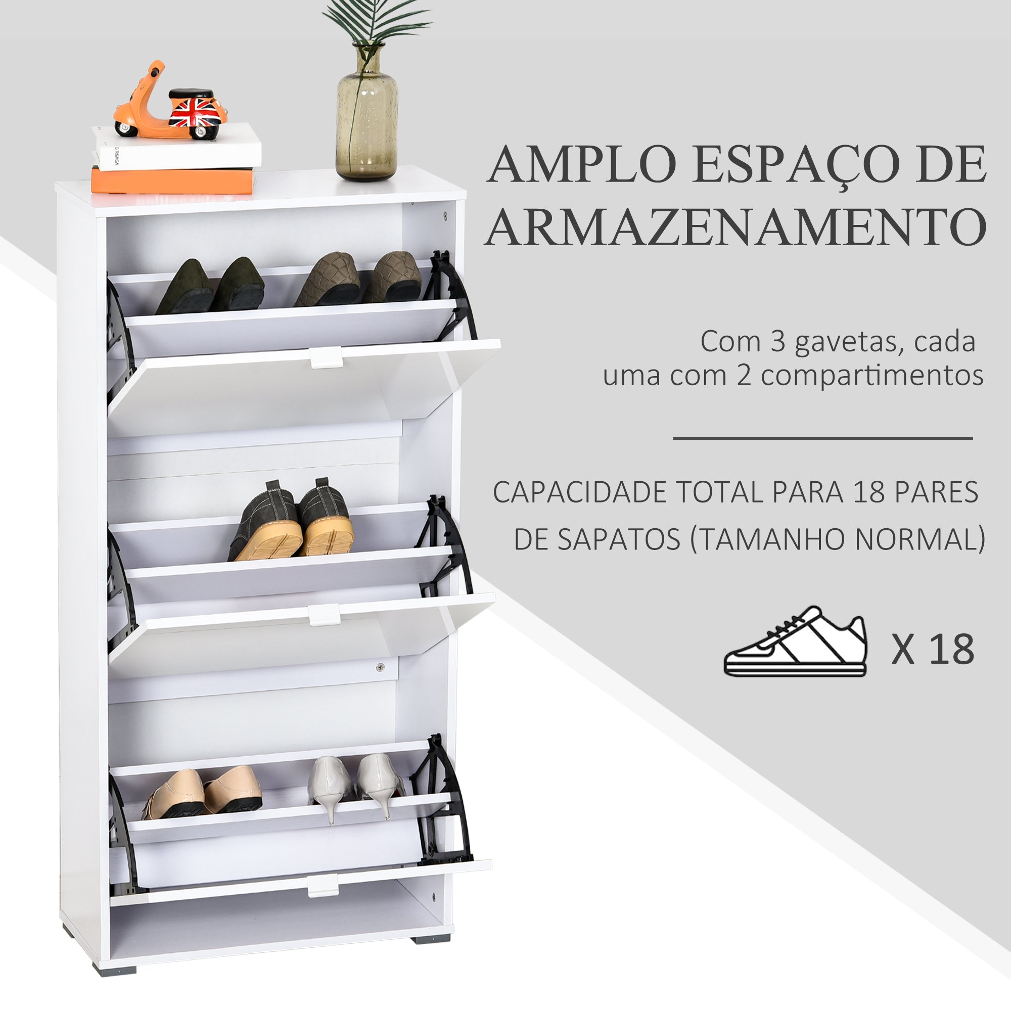 Sapateira Vertical Moderna Branca 60x26x124cm