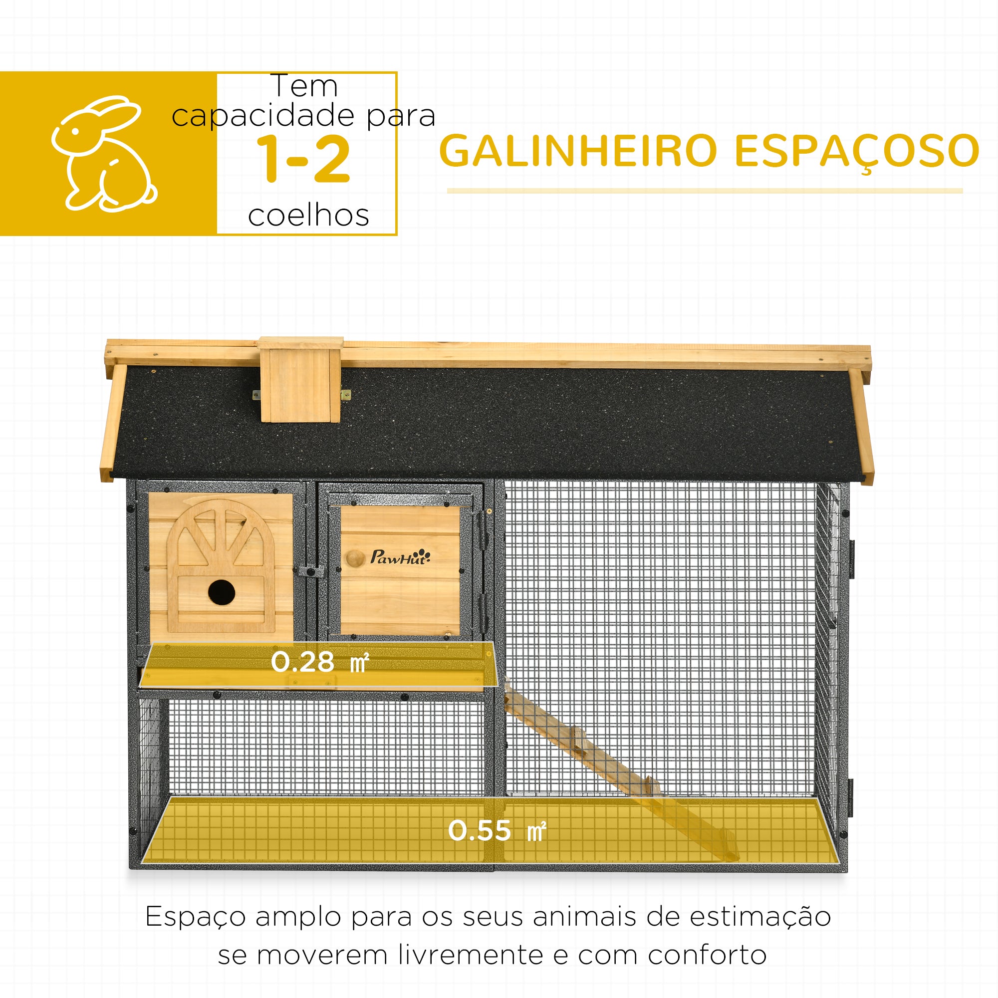 Gaiola para Coelhos de Madeira de 2 Níveis 120x55,5x80 cm - Cor Madeira e Preto