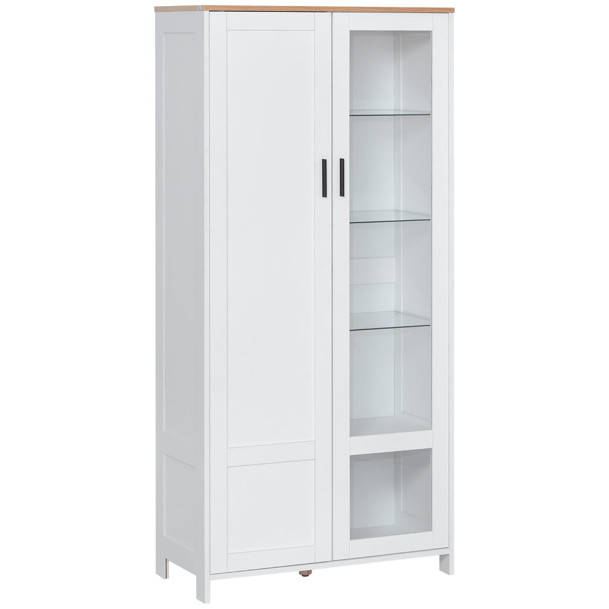Armário de Cozinha Móvel com Porta de Vidro 76x36x160 cm - Branco