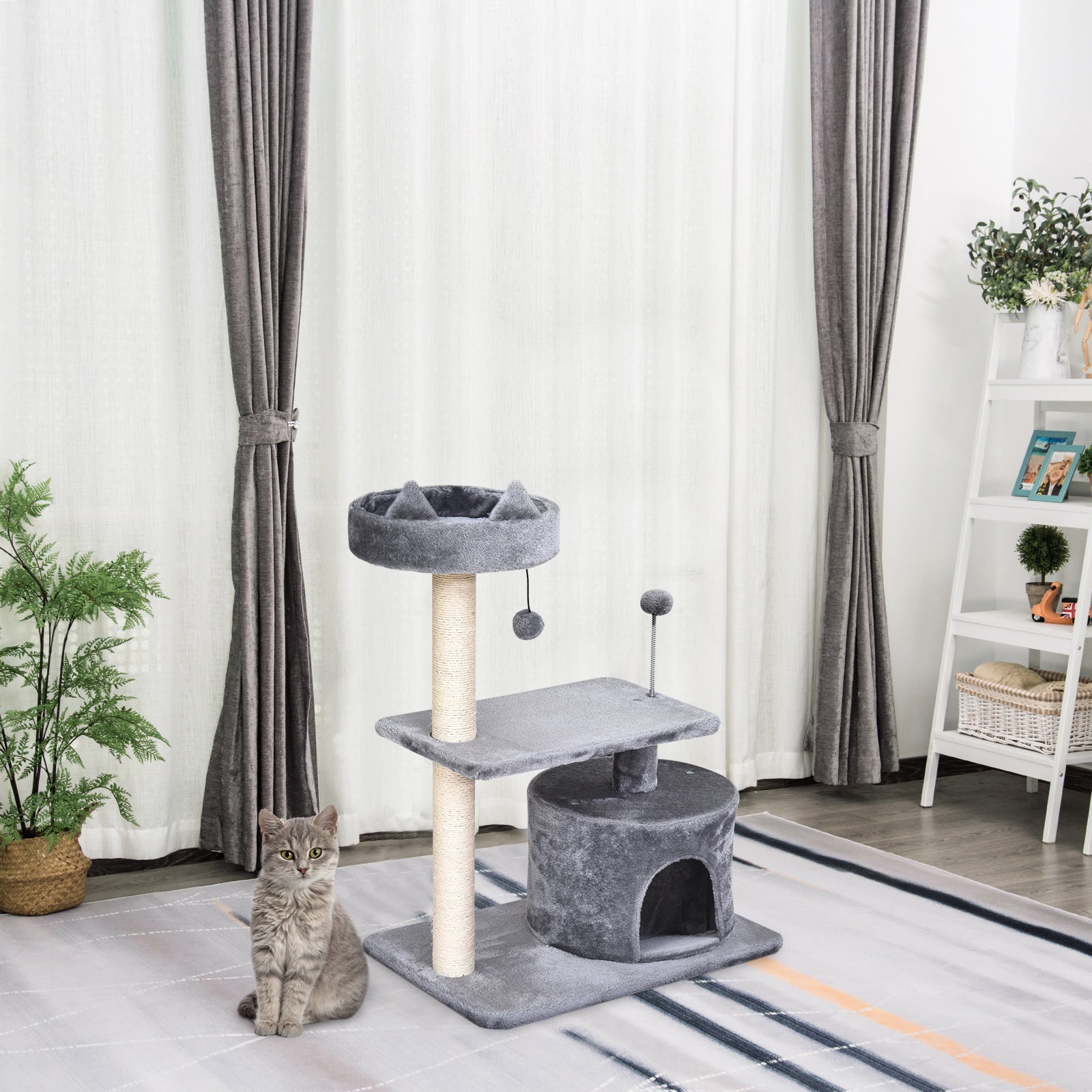 Arranhador para Gatos Cinzento 60x40x81 cm - Centro de Atividades para Gatos Médios