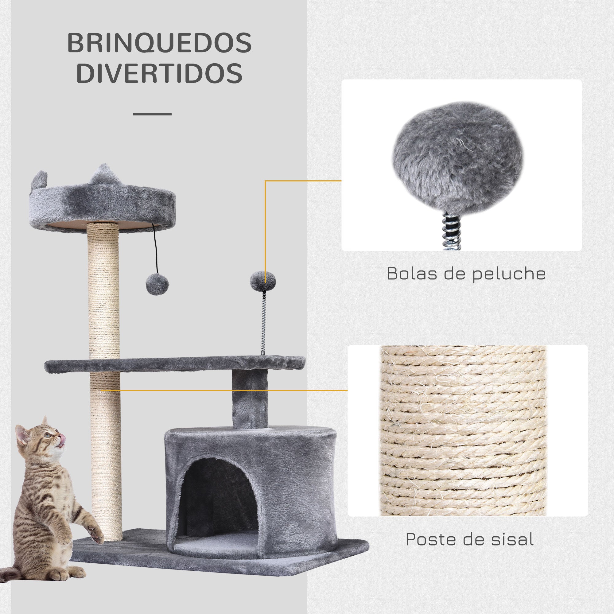 Arranhador para Gatos Cinzento 60x40x81 cm - Centro de Atividades para Gatos Médios