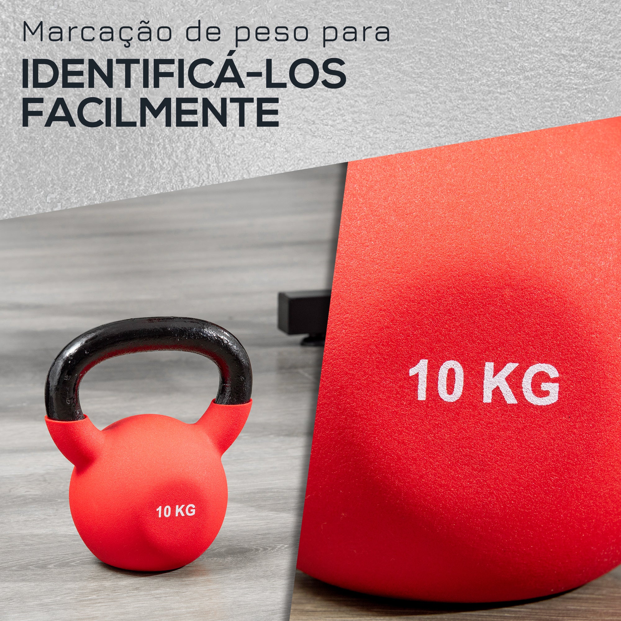 Kettlebell de 10kg Vermelho 19x12x22cm em Ferro Fundido com Revestimento de Neoprene