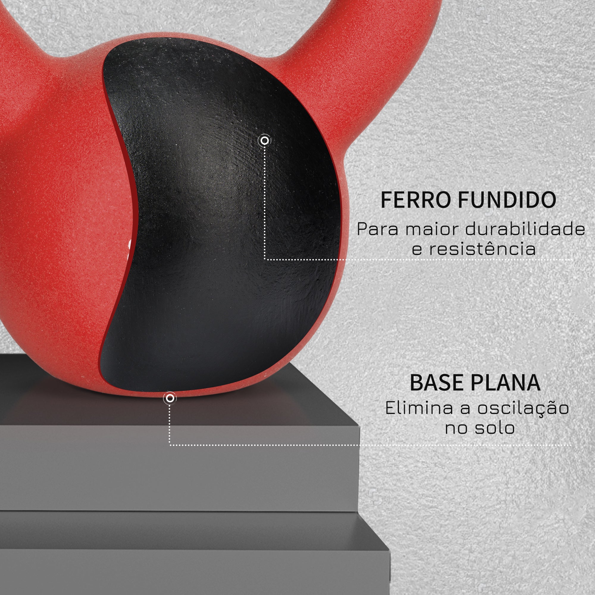 Kettlebell de 10kg Vermelho 19x12x22cm em Ferro Fundido com Revestimento de Neoprene