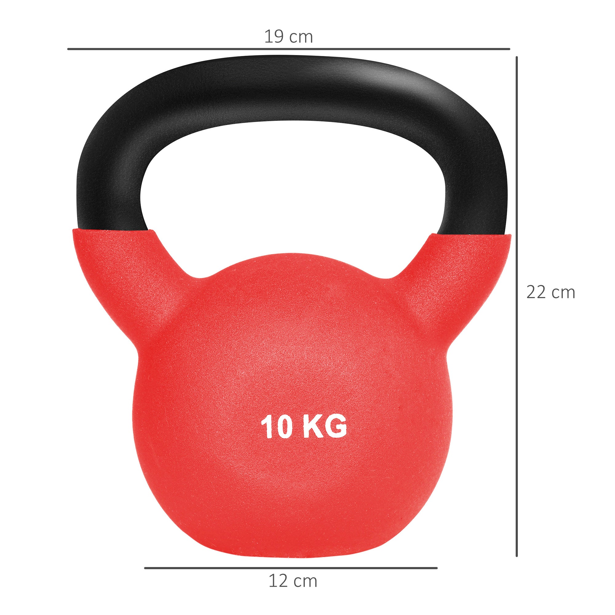 Kettlebell de 10kg Vermelho 19x12x22cm em Ferro Fundido com Revestimento de Neoprene