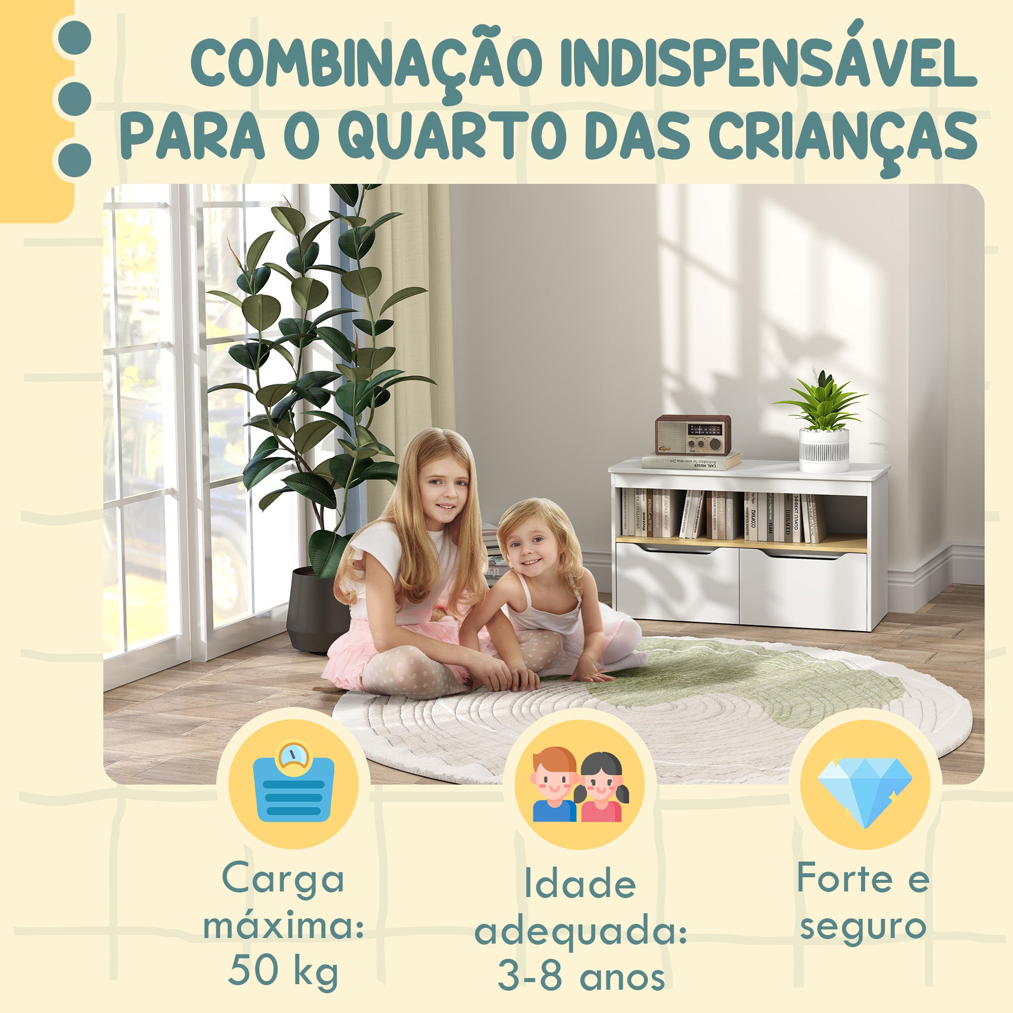 Organizador de Brinquedos Infantil 80x30x45 cm Branco e Madeira
