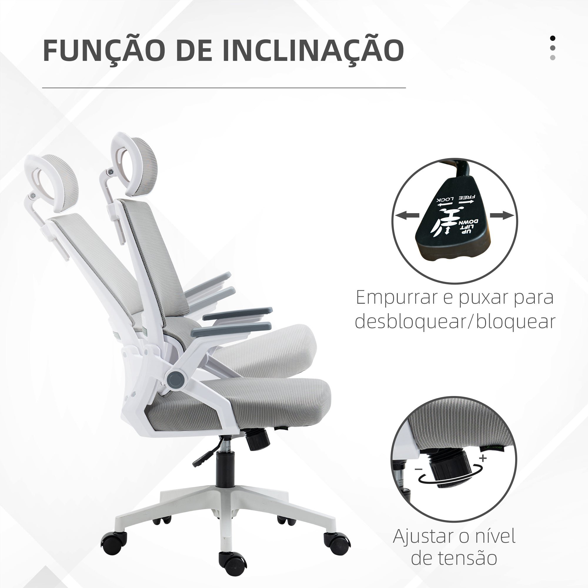 Cadeira de Escritório – 58x61x102-119 cm – Cinzenta – Malha e MDF