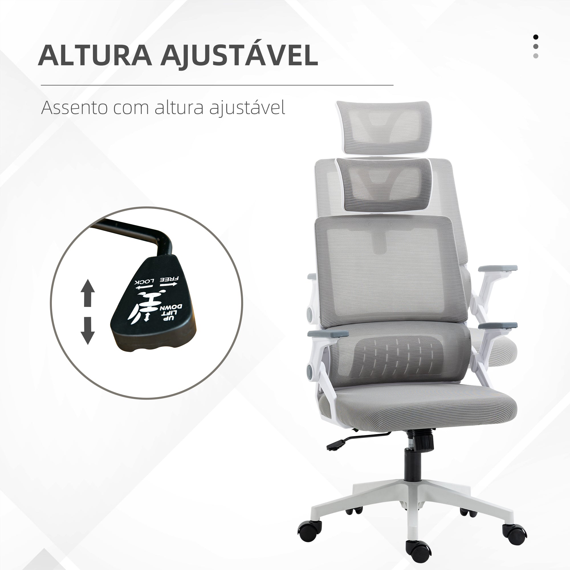Cadeira de Escritório – 58x61x102-119 cm – Cinzenta – Malha e MDF
