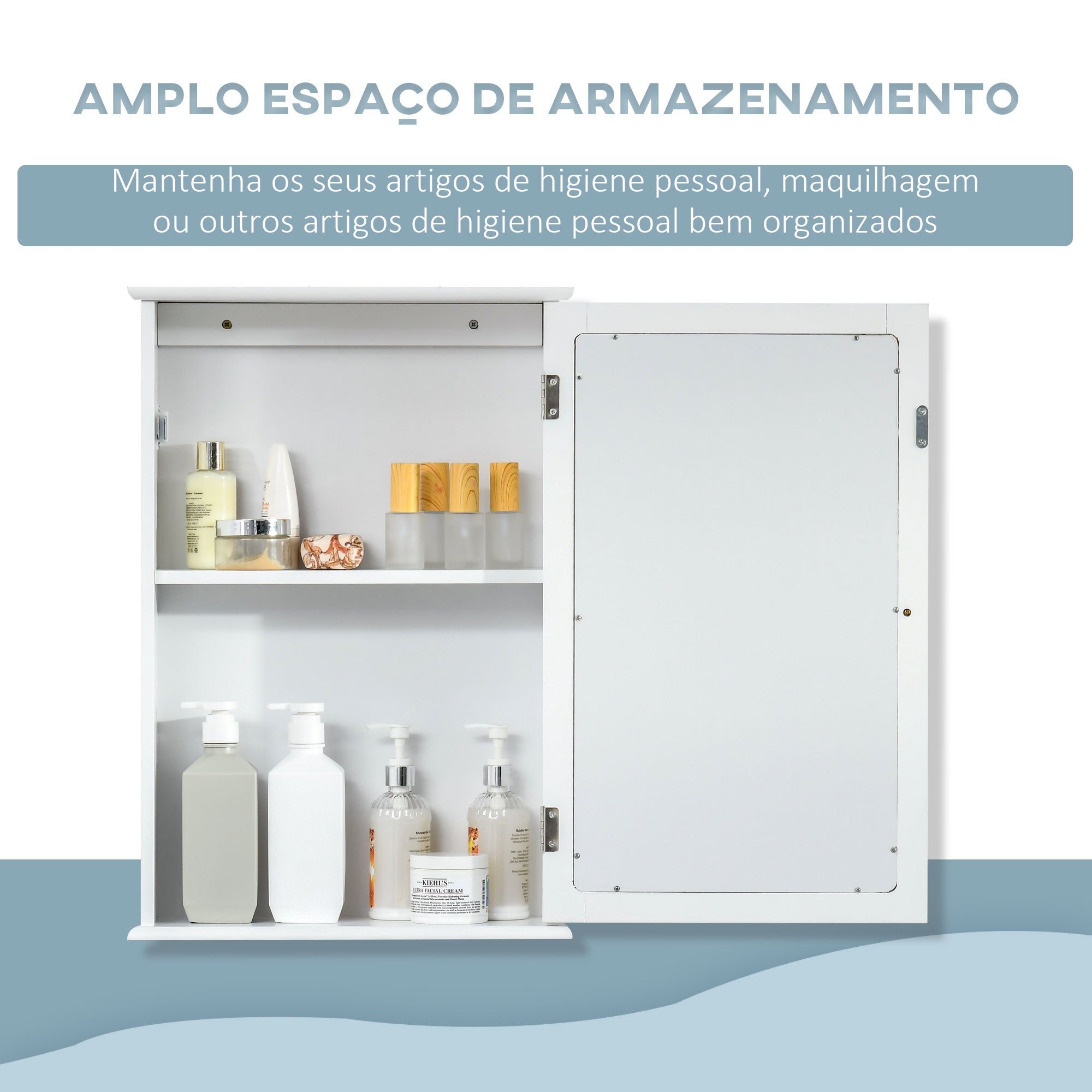 Armário de Casa de Banho com Espelho - Branco 41x14x60 cm