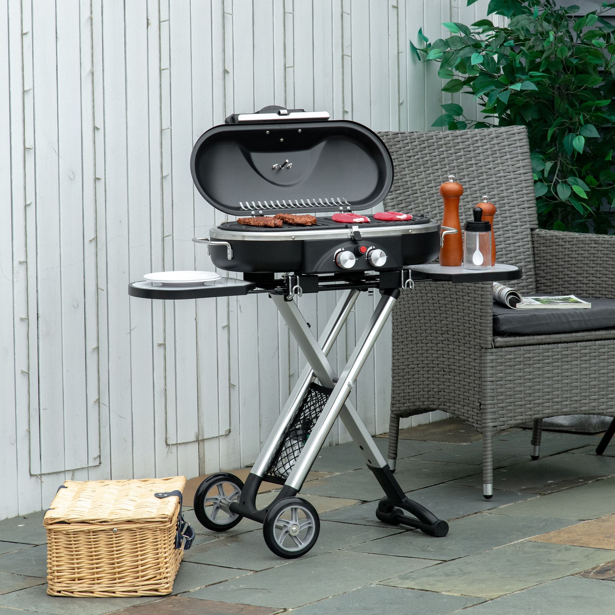 Barbecue a Gás Dobrável Preto 100x41,6x82,5 cm