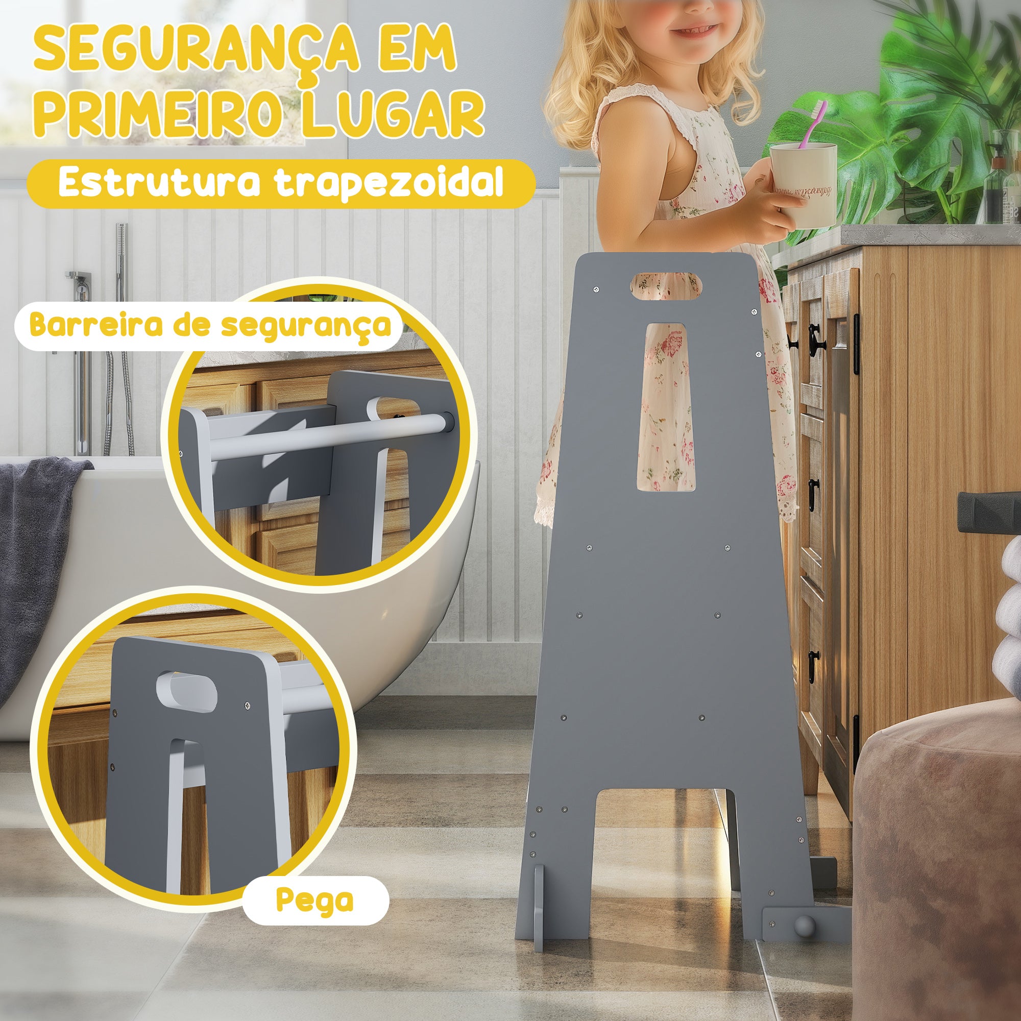 Torre de Aprendizagem para Crianças 45x47,5x91 cm - Cinzento