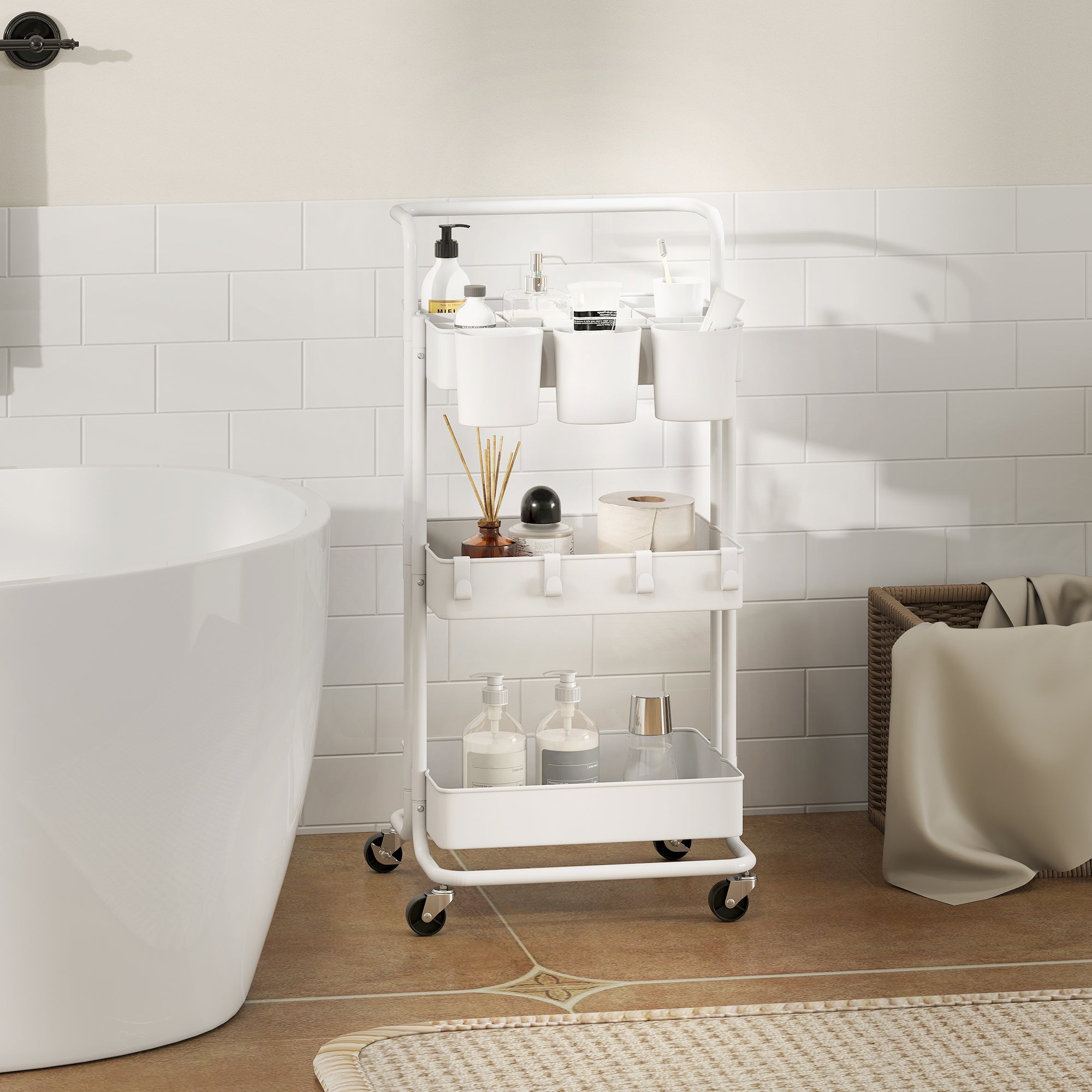 Carrinho de Cozinha de Aço – 42x38x86,5 cm – Branco