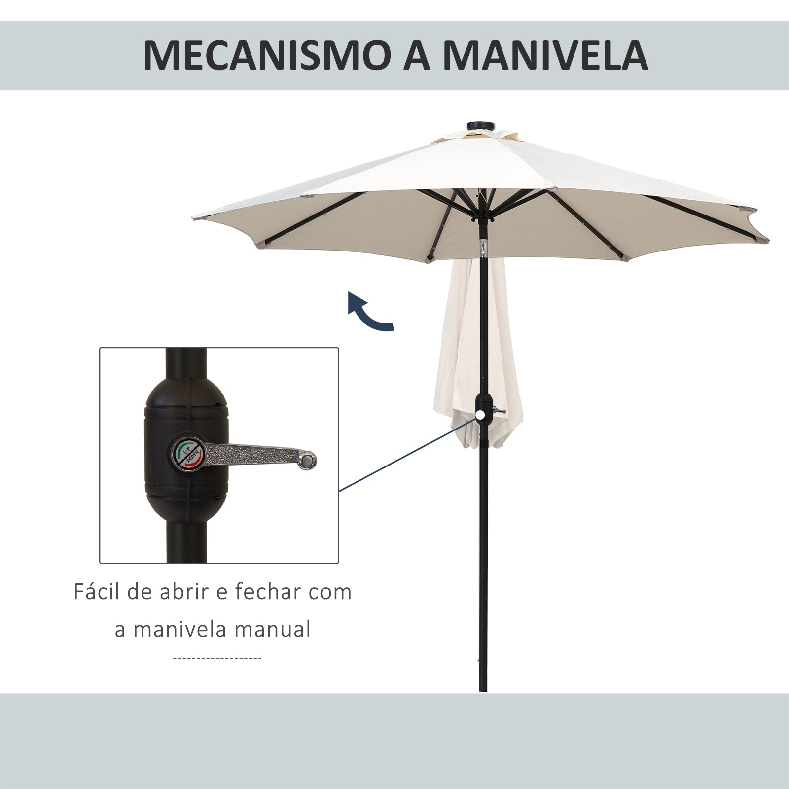 Chapéu de Sol de Jardim – Ø270x240cm – Bege – Metal e Poliéster
