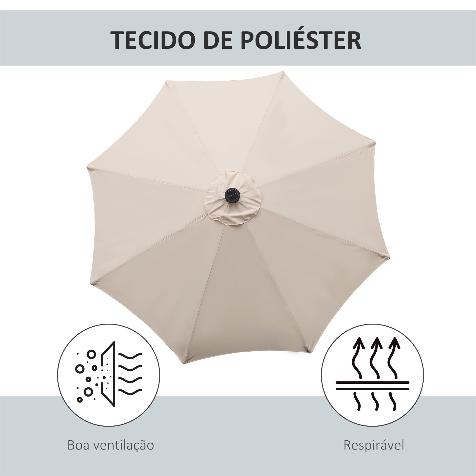 Chapéu de Sol de Jardim – Ø270x240cm – Bege – Metal e Poliéster