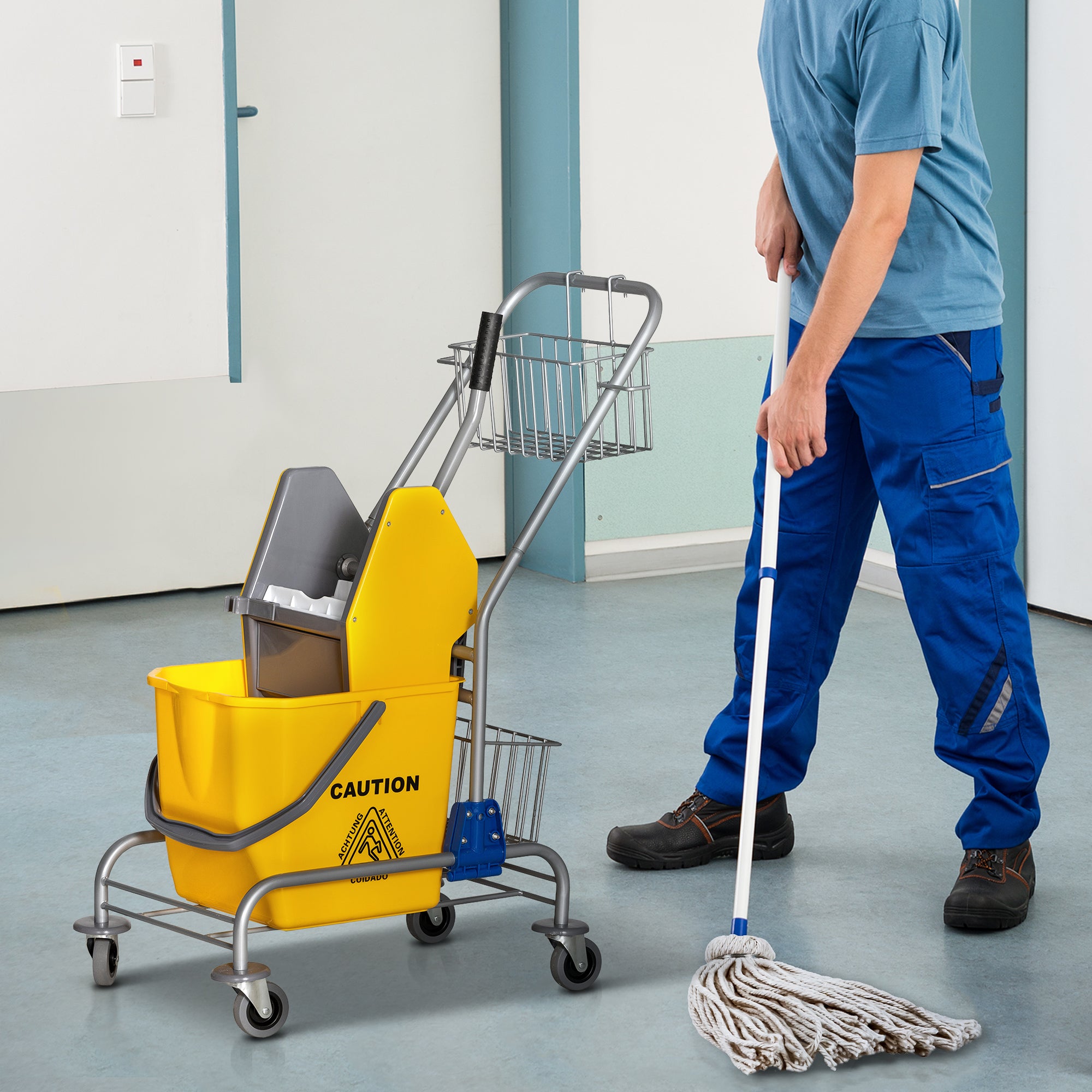 Carrinho de Limpeza – 73x45x95 cm – Amarelo – Plástico e Metal