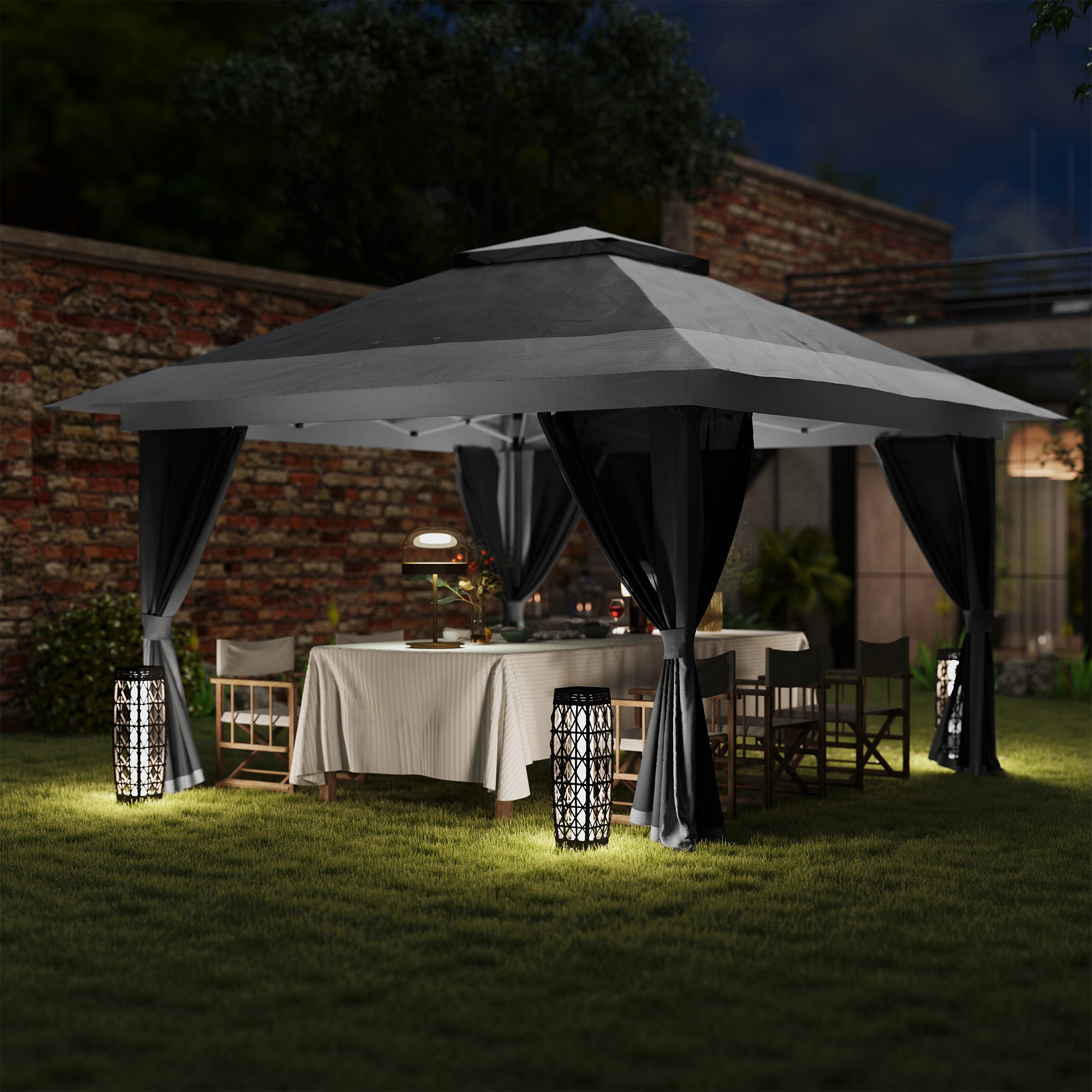 Pérgola Dobrável 356x356x280 cm Cinzento - Proteção UV e Altura Ajustável