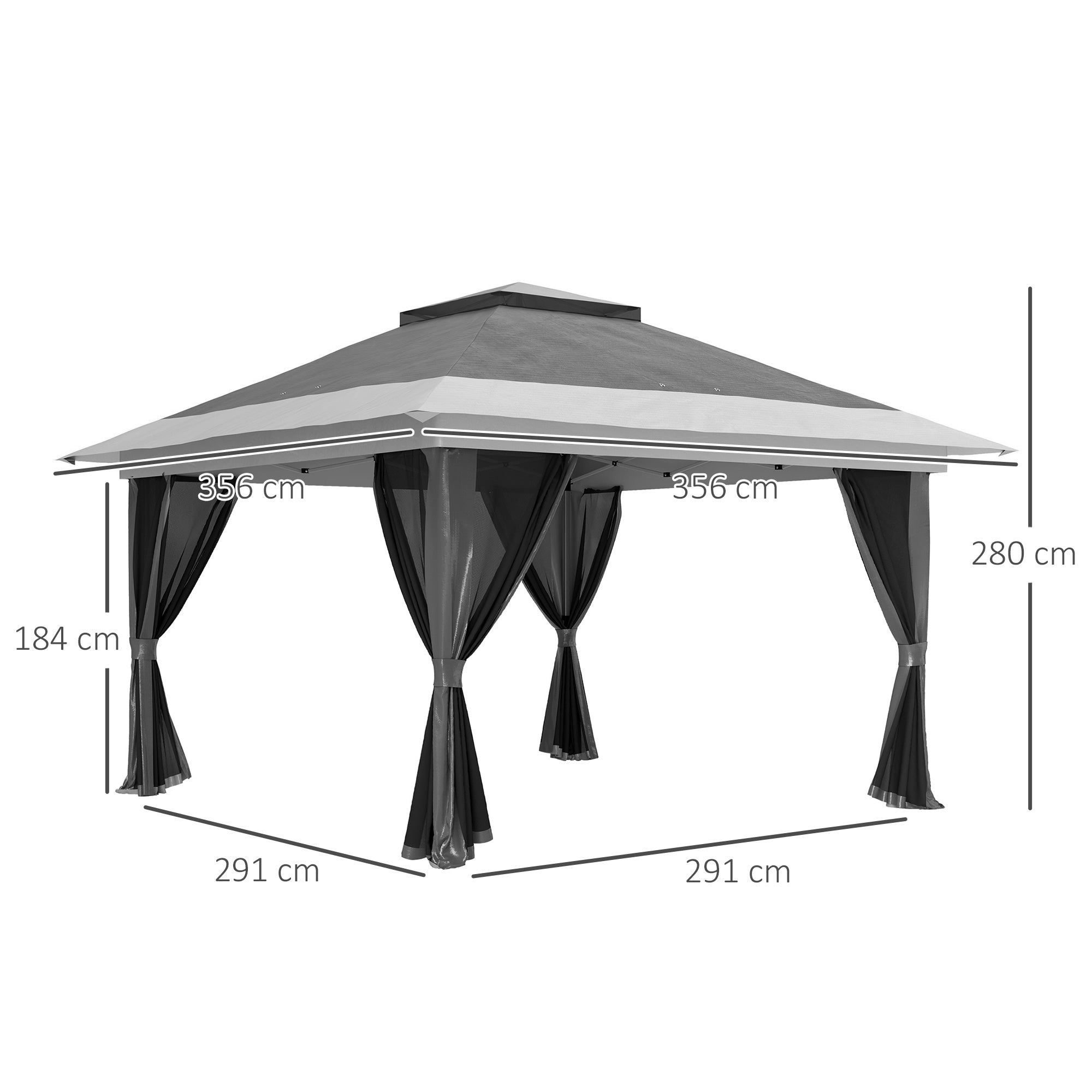 Pérgola Dobrável 356x356x280 cm Cinzento - Proteção UV e Altura Ajustável