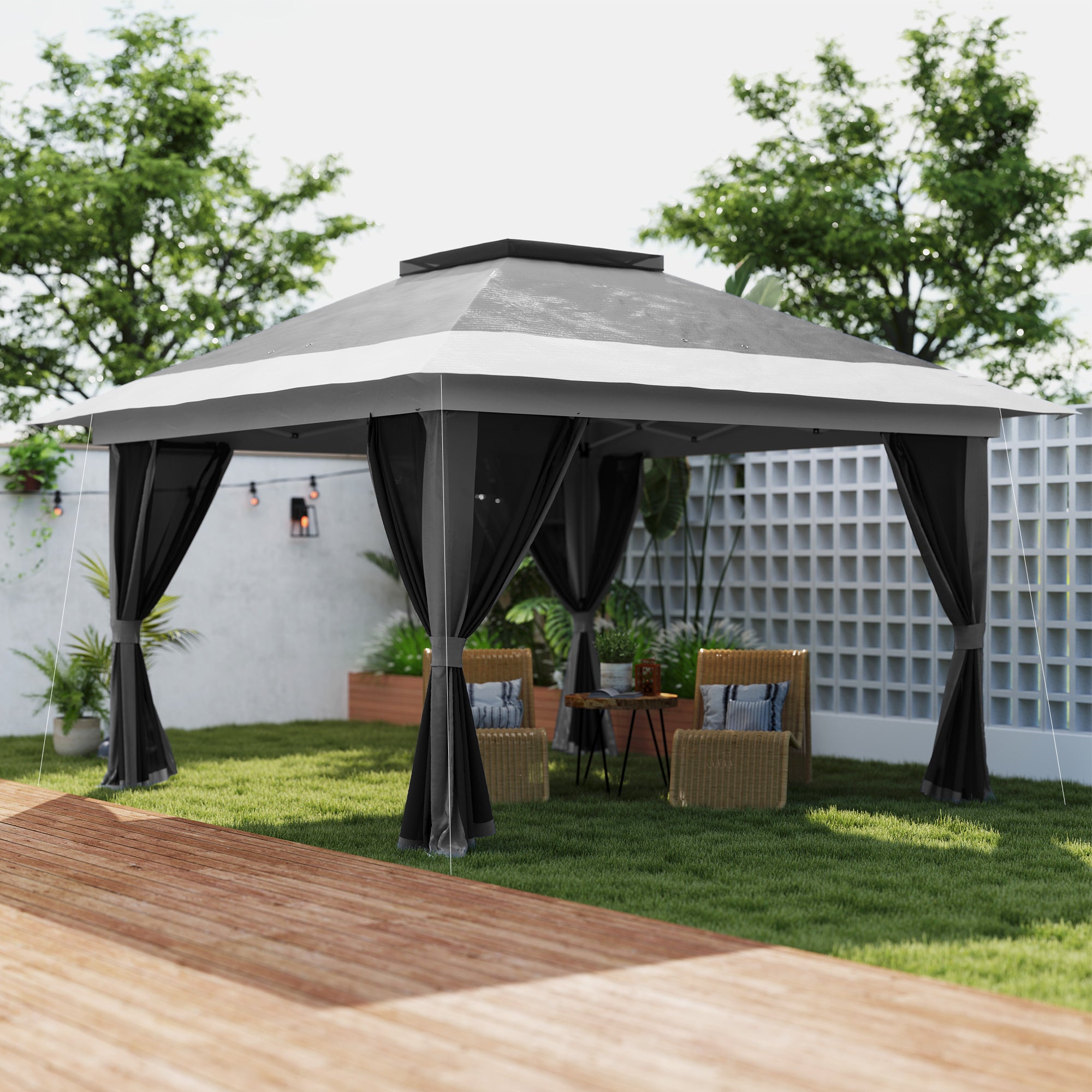 Pérgola Dobrável 356x356x280 cm Cinzento - Proteção UV e Altura Ajustável