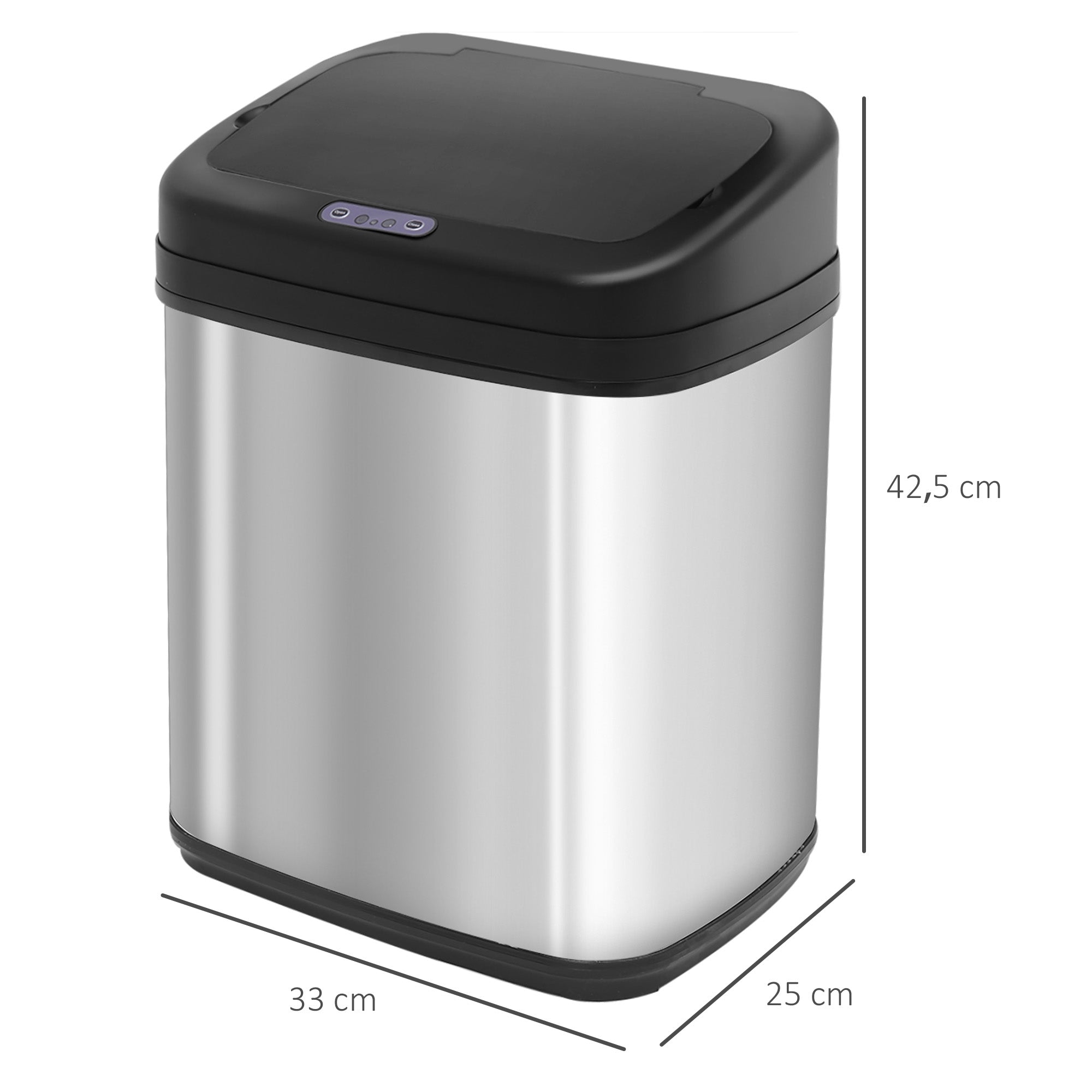 Balde de Lixo Automático 20L - 33x25x42,5 cm - Prata - Aço inoxidável, ABS e PP