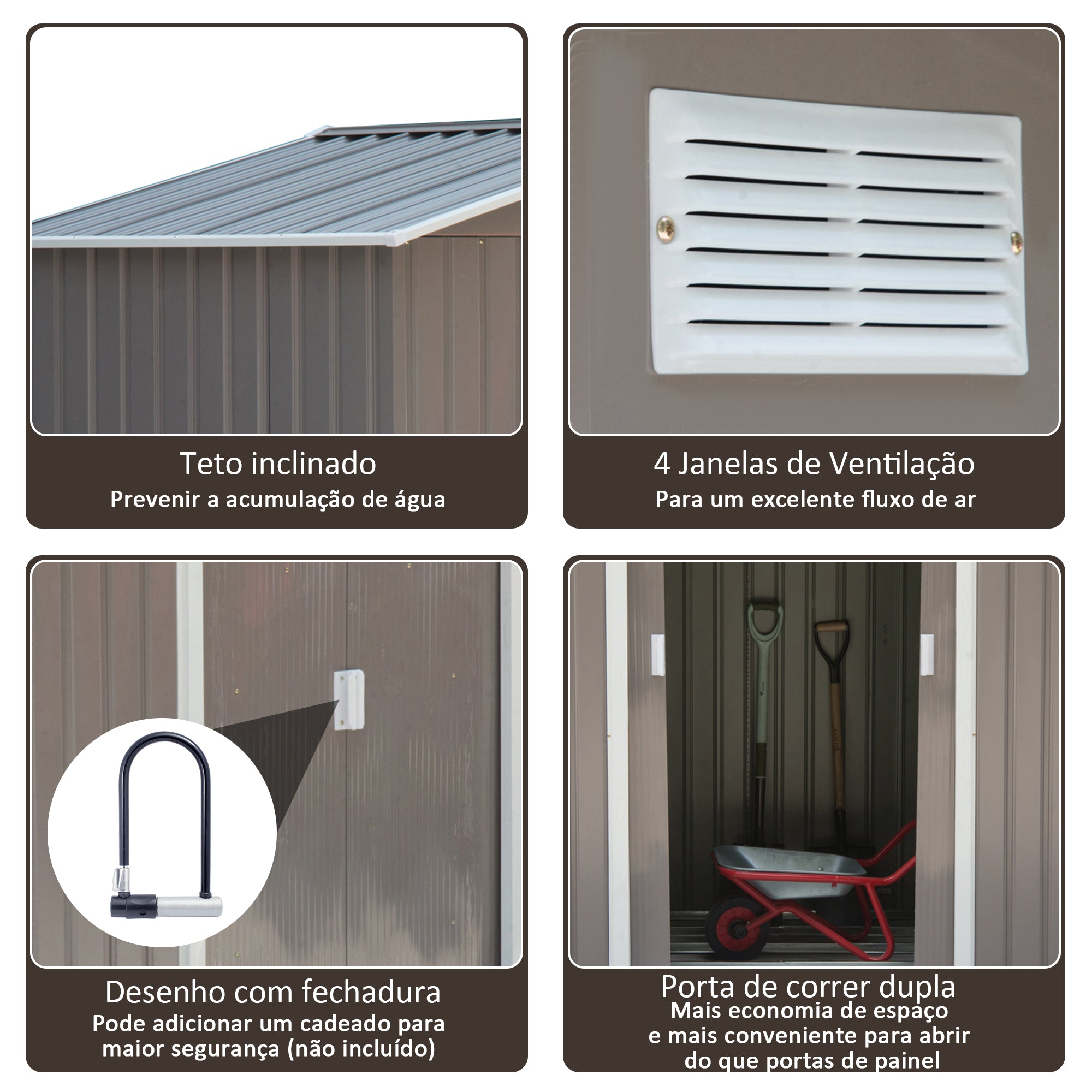 Abrigo de Jardim Metálico Cinzento 213x130x185 cm - Armazenamento de Ferramentas