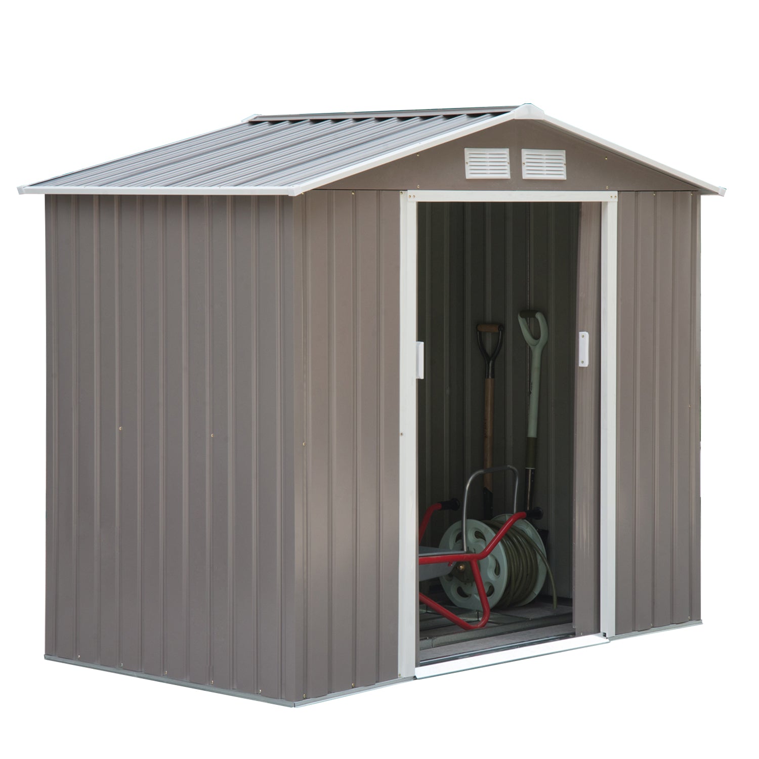 Abrigo de Jardim Metálico Cinzento 213x130x185 cm - Armazenamento de Ferramentas