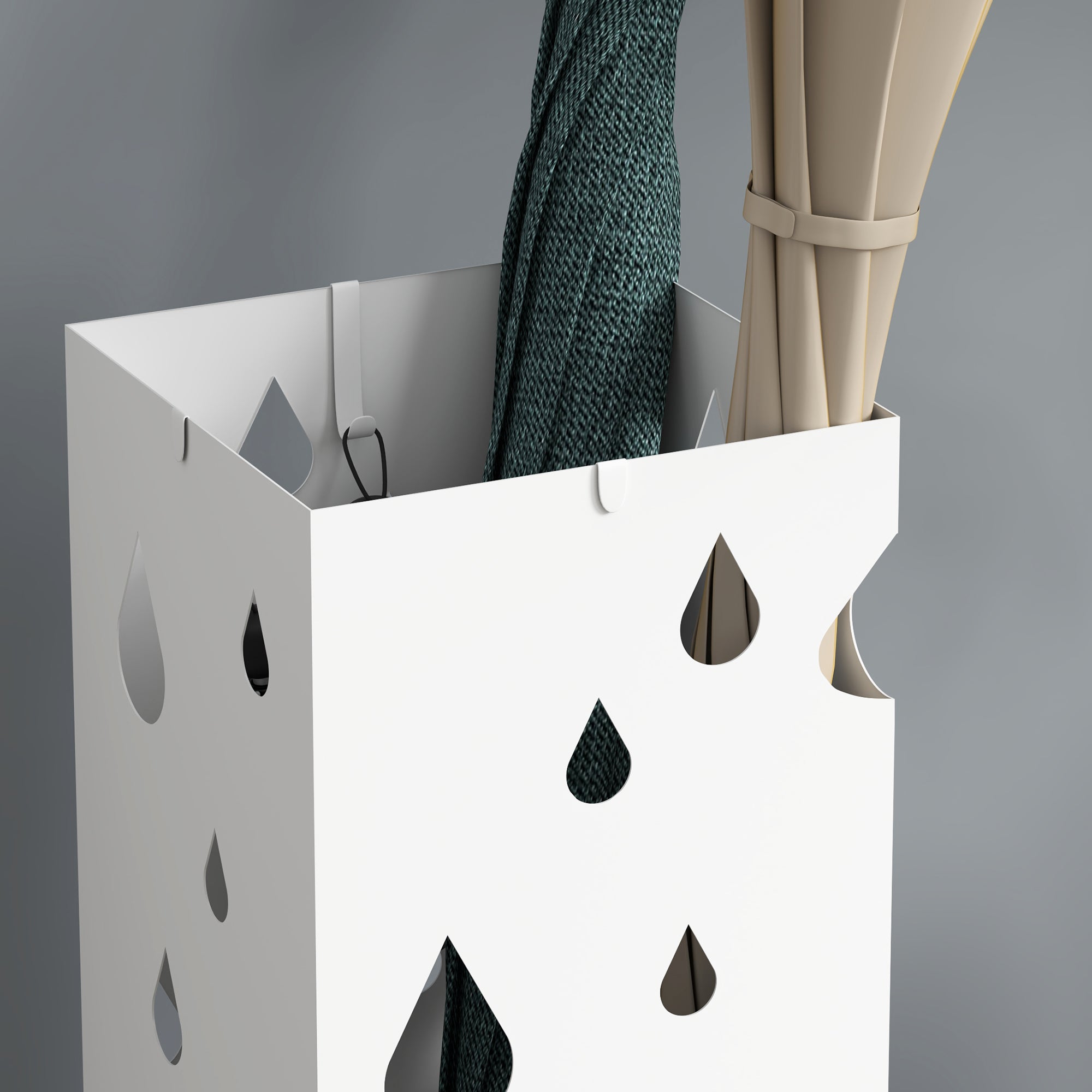 Suporte para Guarda-Chuvas Branco com 4 Ganchos e Bandeja de Gotejamento Amovível 15,5x15,5x41 cm
