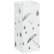 Suporte para Guarda-Chuvas Branco com 4 Ganchos e Bandeja de Gotejamento Amovível 15,5x15,5x41 cm