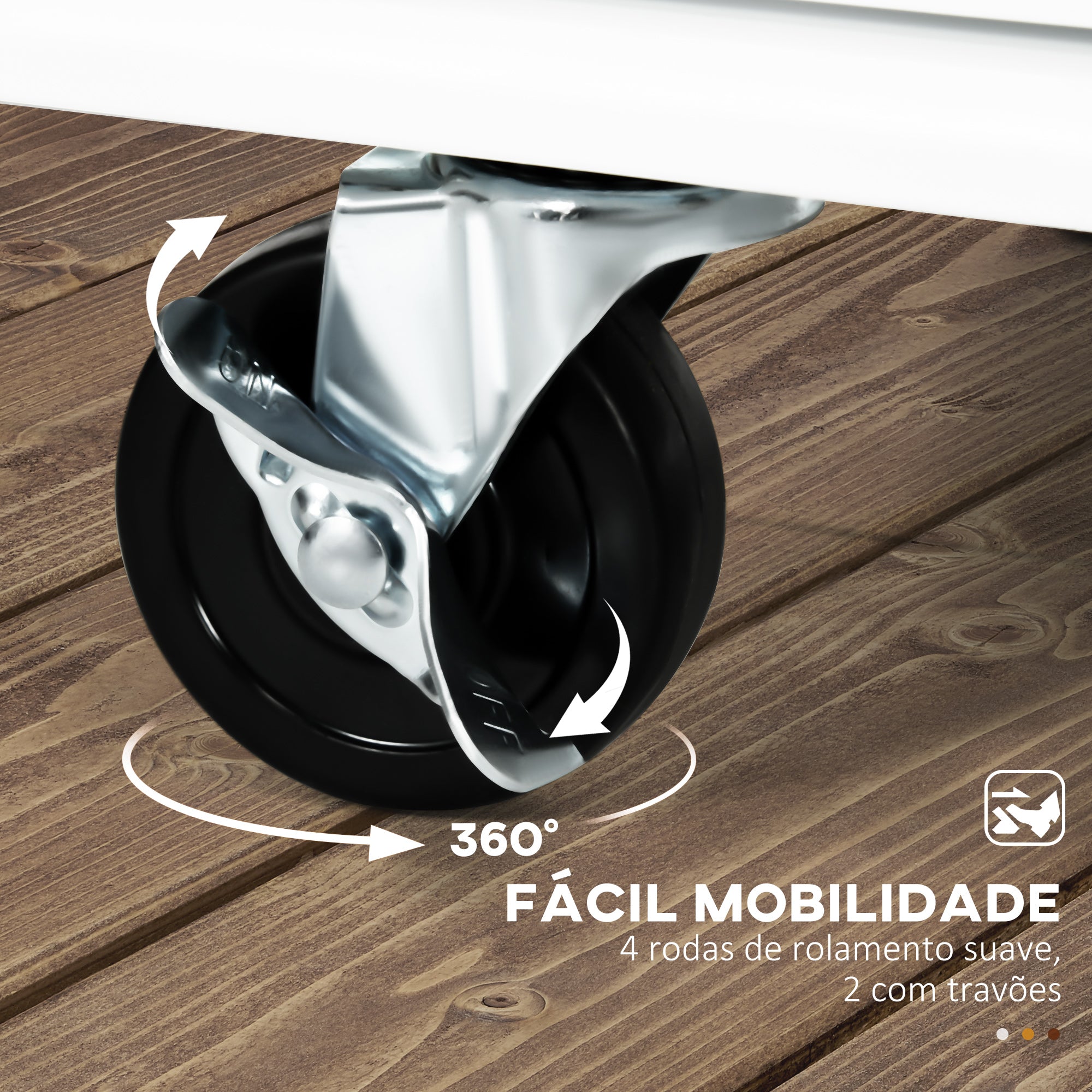 Carrinho de Cozinha com 2 Gavetas e 3 Portas de Vidro – 124,5x39,5x90 cm – Branco e Madeira