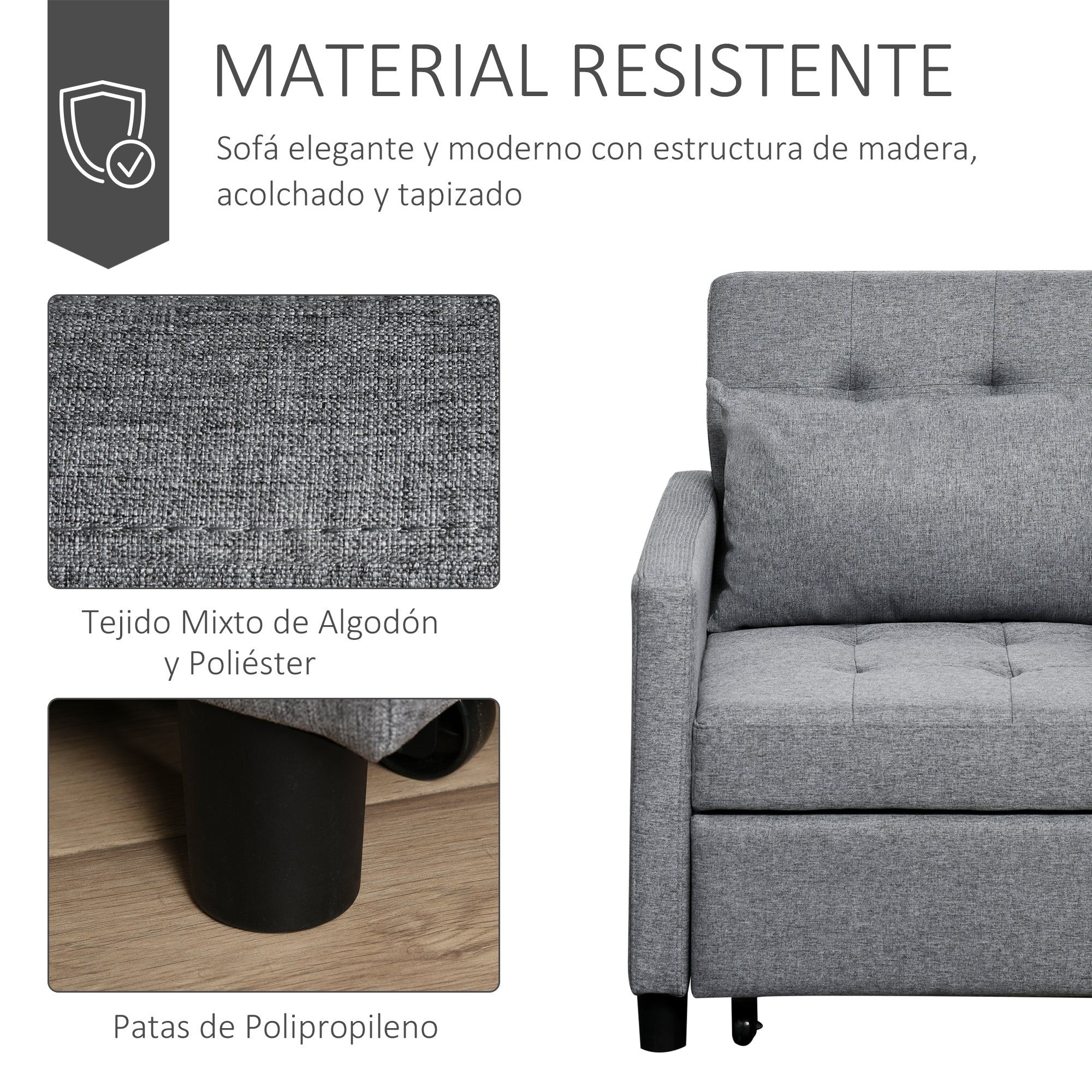 Sofá-cama Individual Cinza 69x77x84 cm - Encosto Reclinável e Almofada Removível