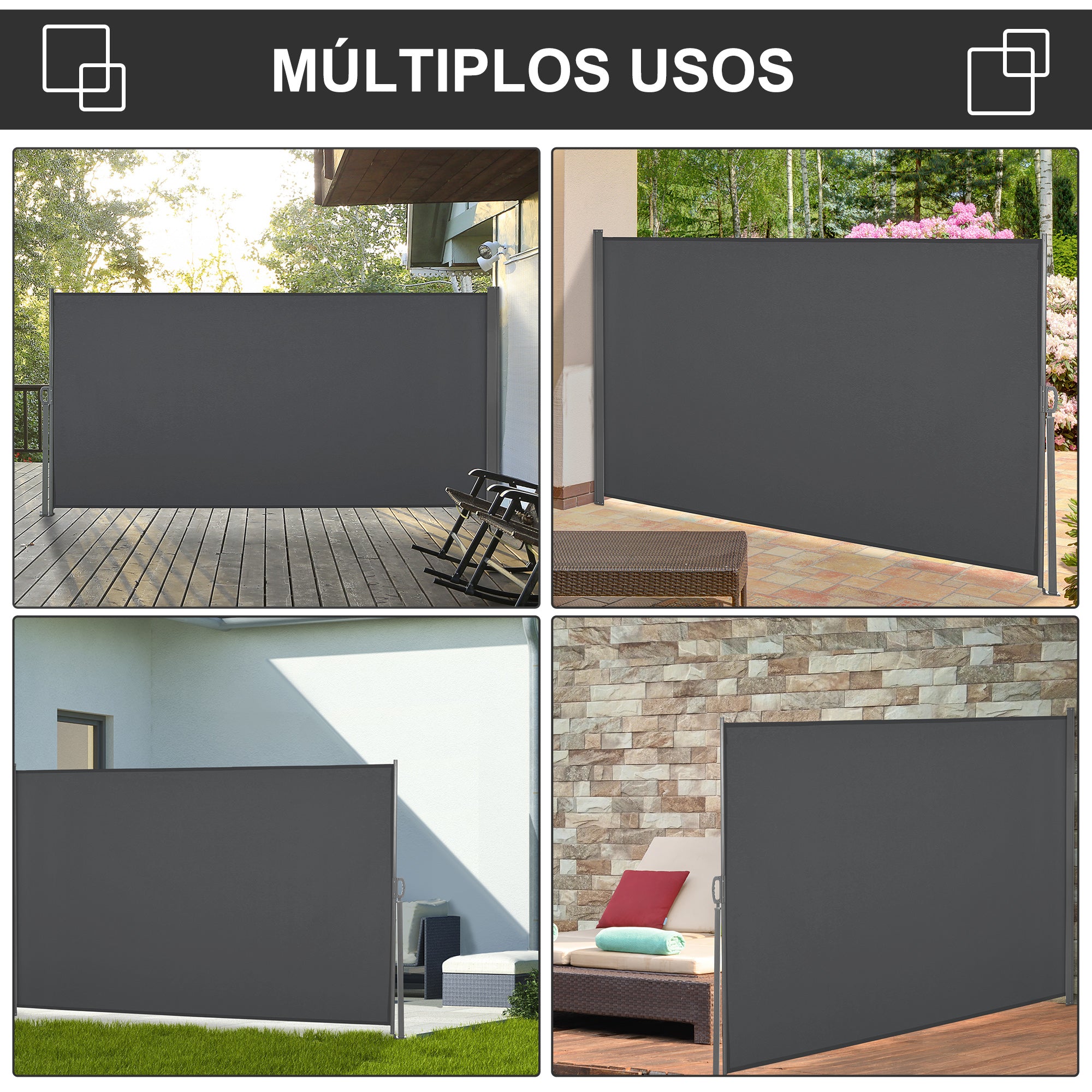 Toldo Lateral Retrátil 300x160 cm Cinza para Terraço ou Jardim
